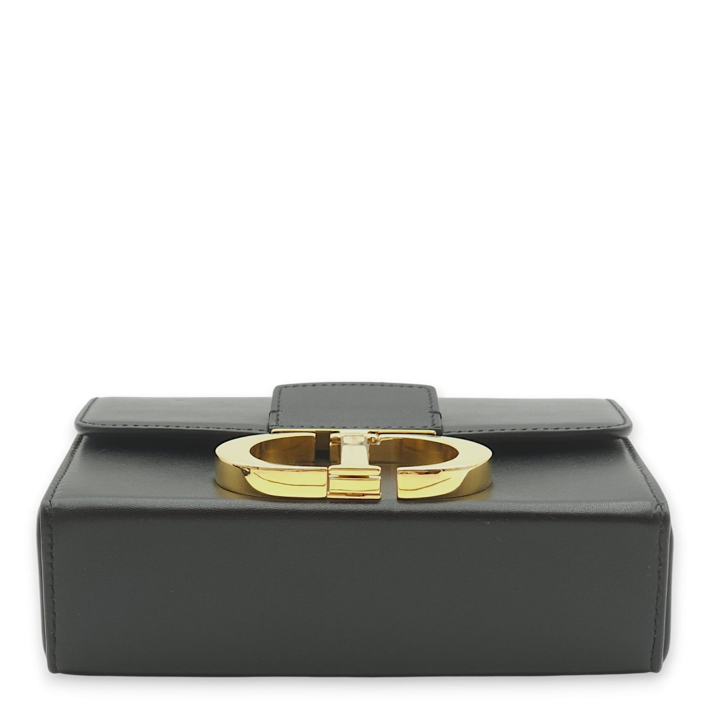 30 Montaigne Box Black Crossbody Bag in Calfskin, Gold hardware