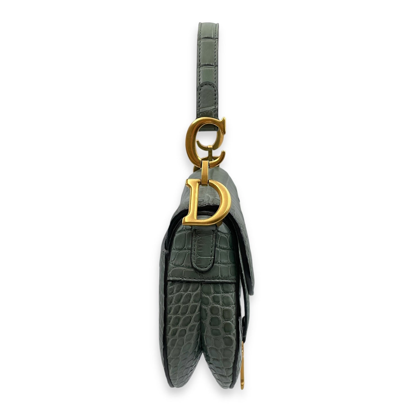Saddle with Long strap Mini Green Shoulder Bag in Alligator, Gold hardware