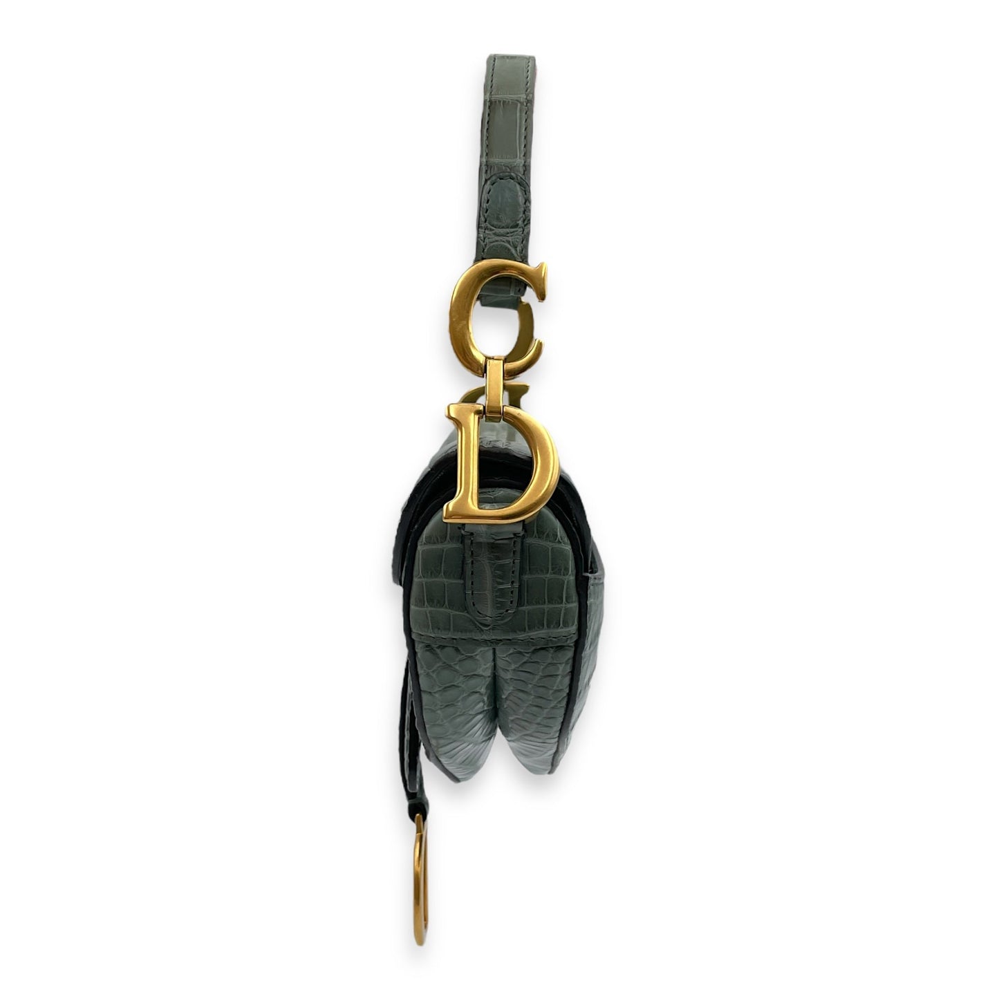 Saddle with Long strap Mini Green Shoulder Bag in Alligator, Gold hardware