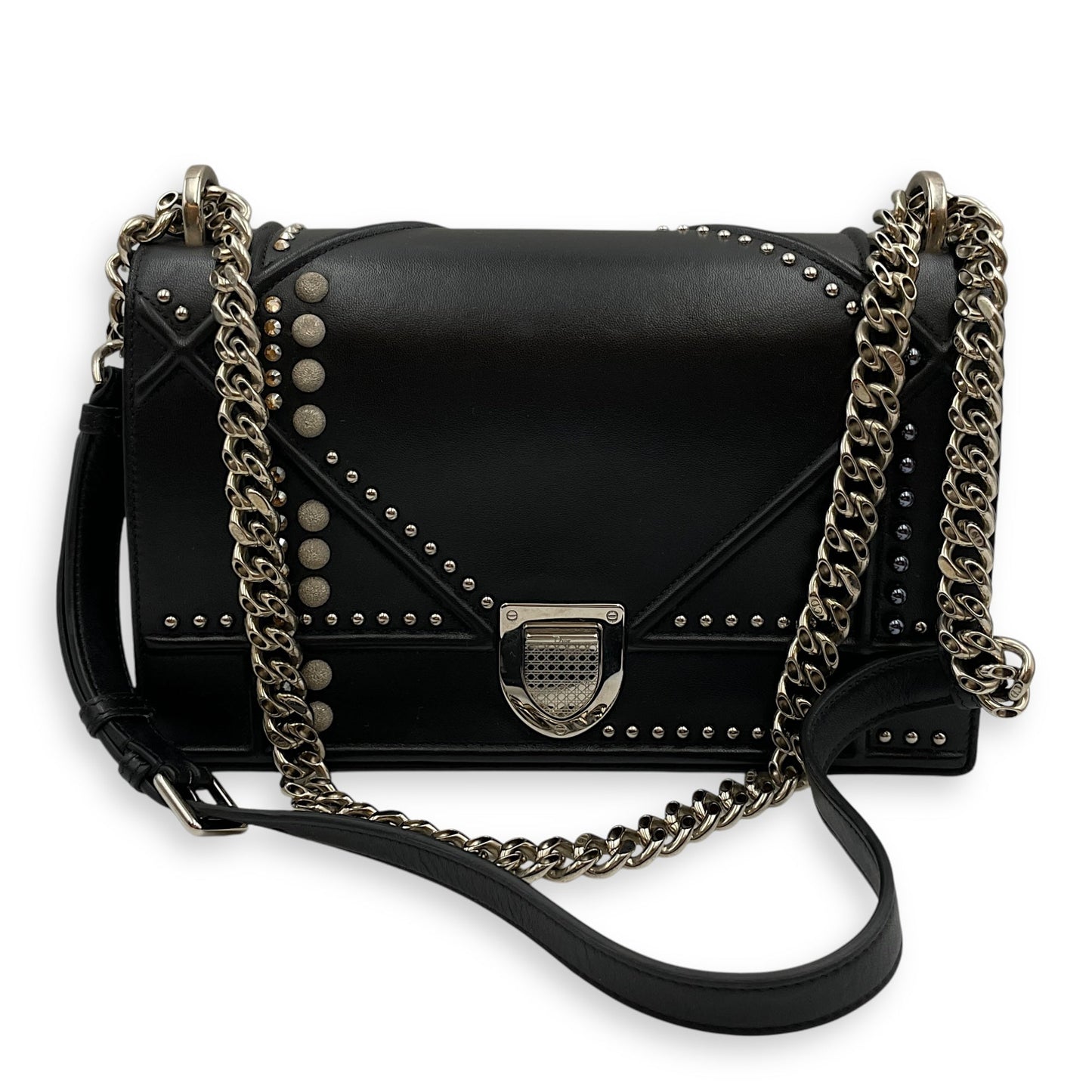 Diorama Medium Black Shoulder Bag in Lambskin, Palladium hardware