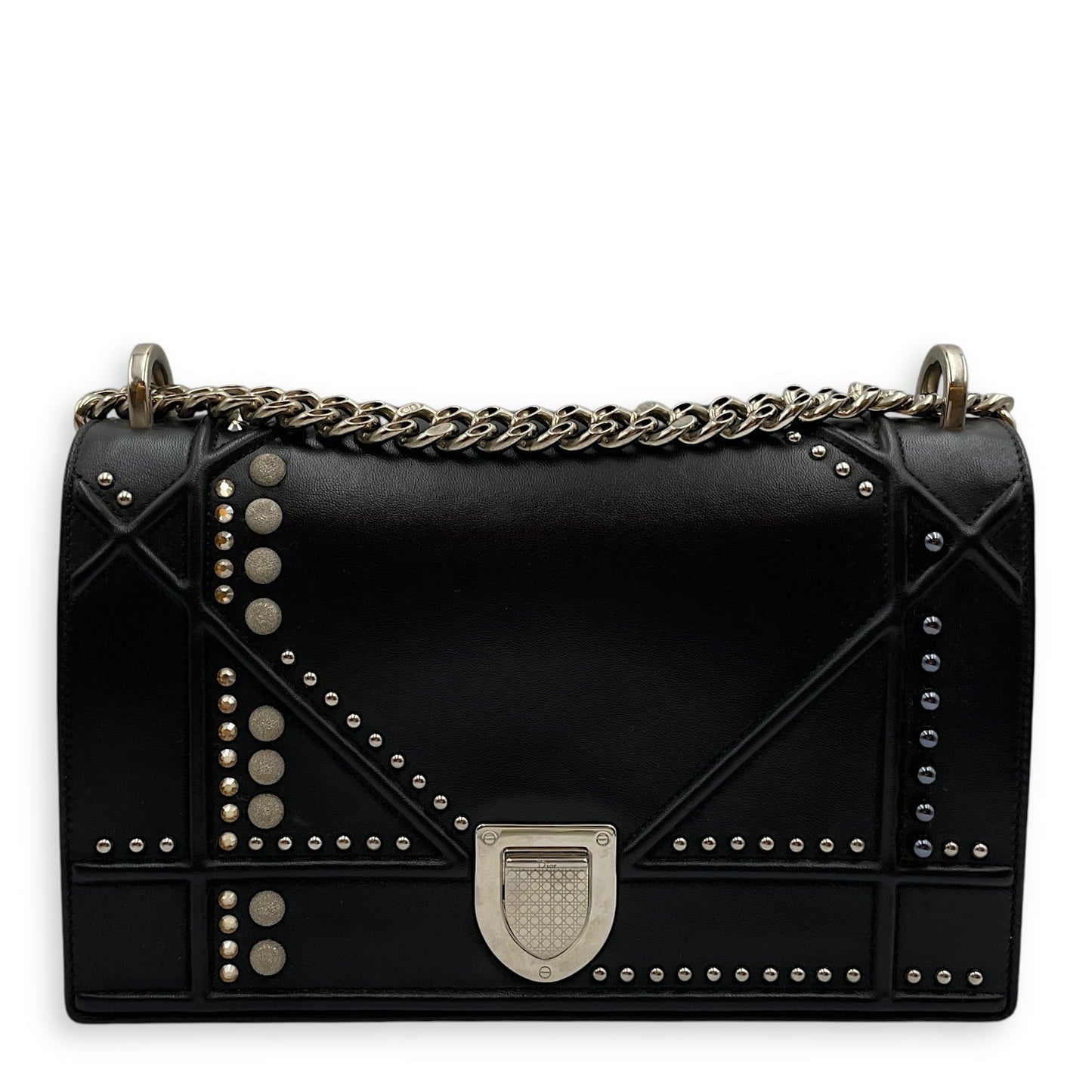 Diorama Medium Black Shoulder Bag in Lambskin, Palladium hardware