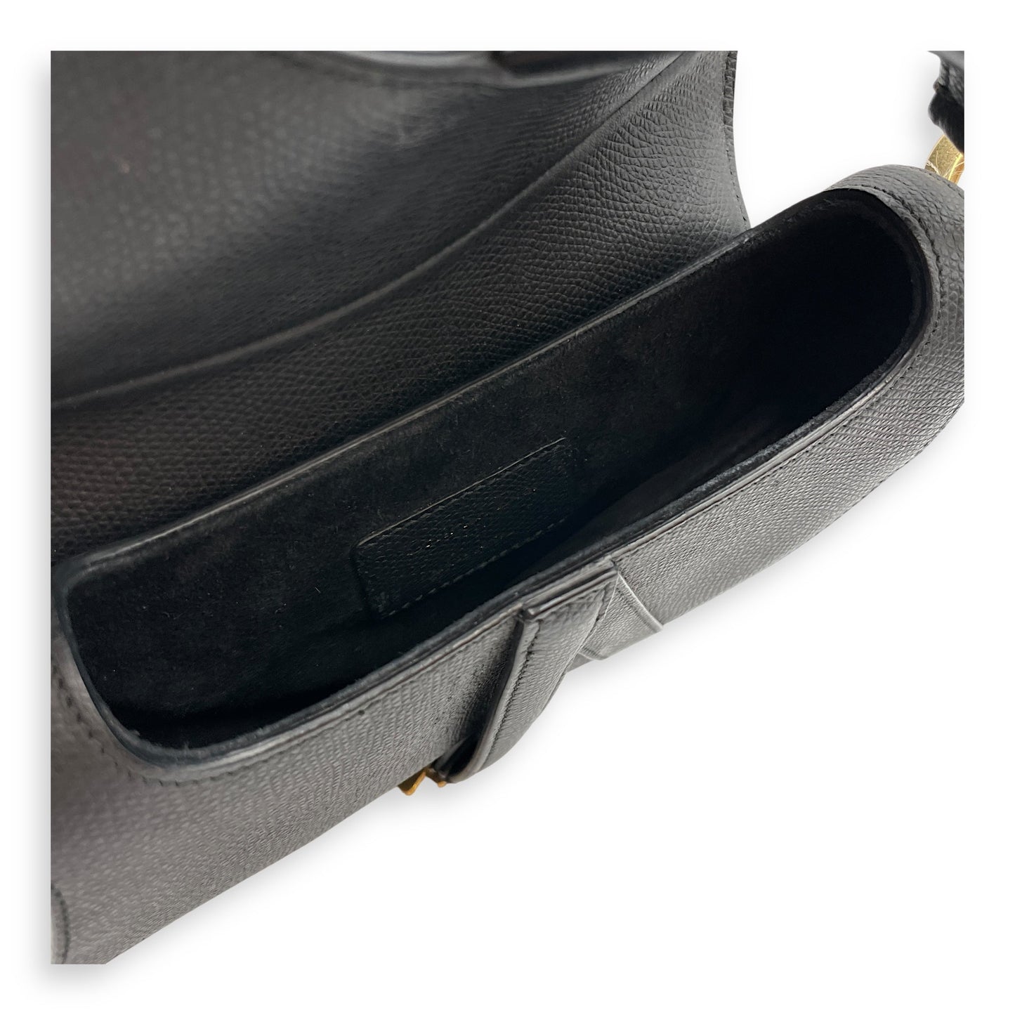 Saddle Mini Black Shoulder Bag in Calfskin, Gold hardware