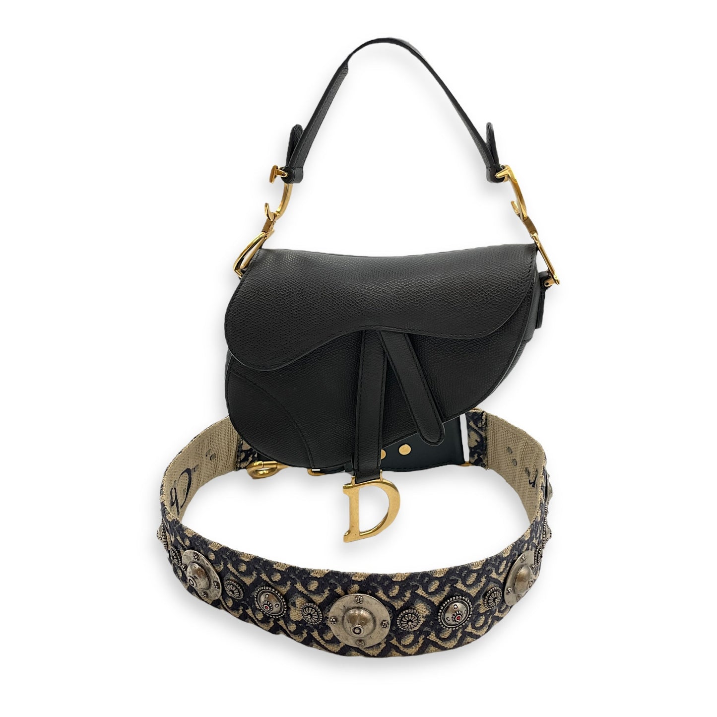 Saddle Mini Black Shoulder Bag in Calfskin, Gold hardware