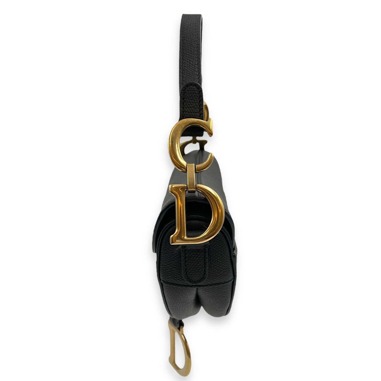 Saddle Mini Black Shoulder Bag in Calfskin, Gold hardware