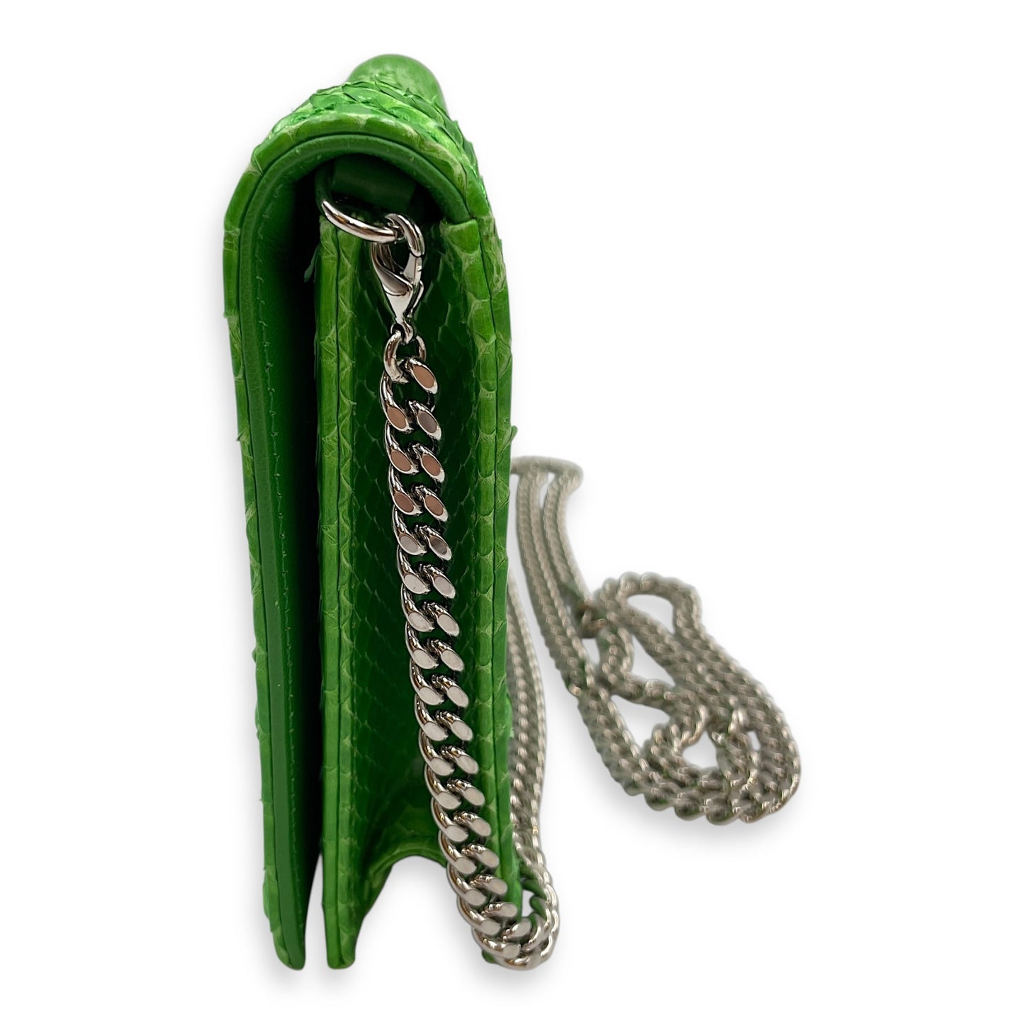 Diorama Green Clutch in Python, Silver hardware
