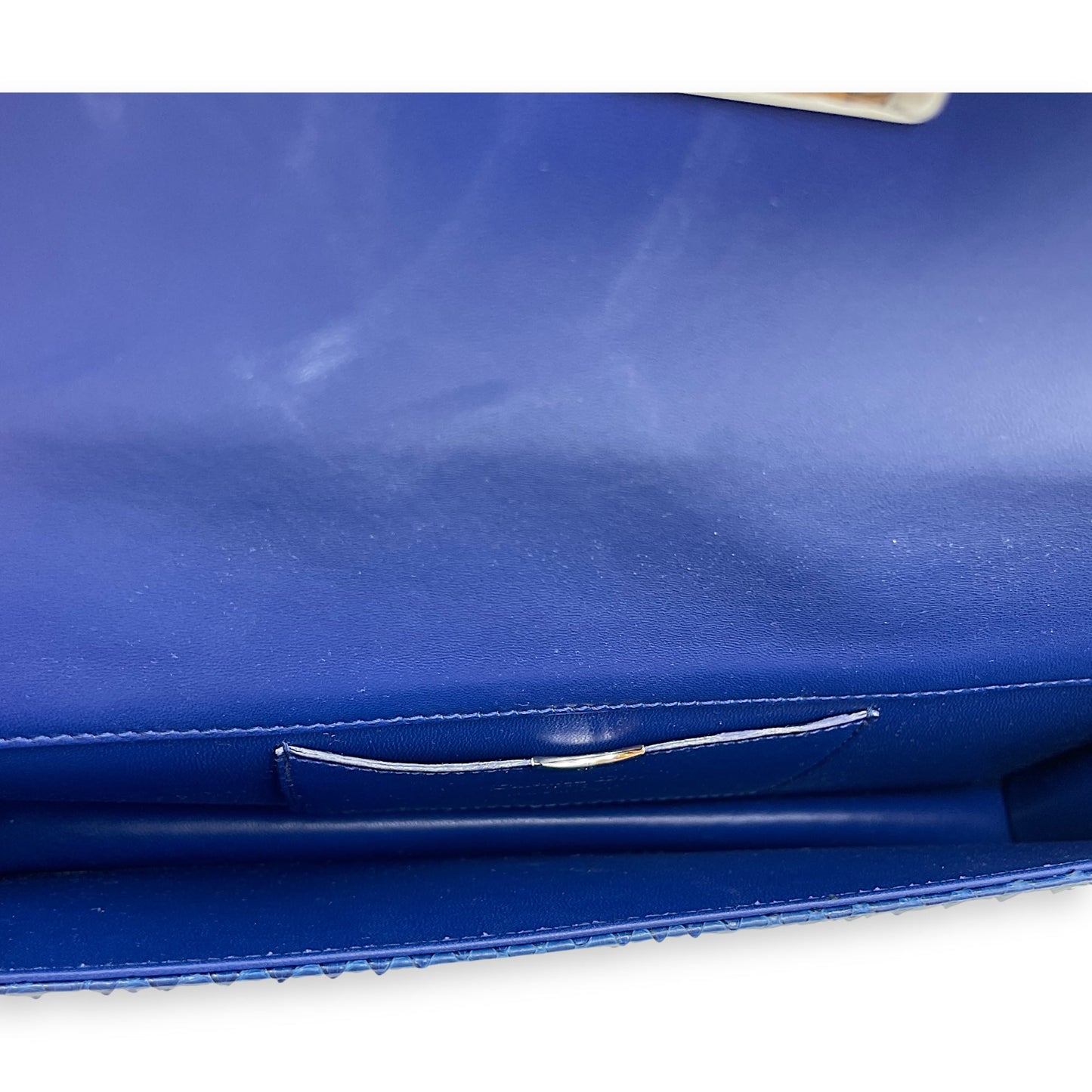 Diorama Blue Clutch in Python, Silver hardware