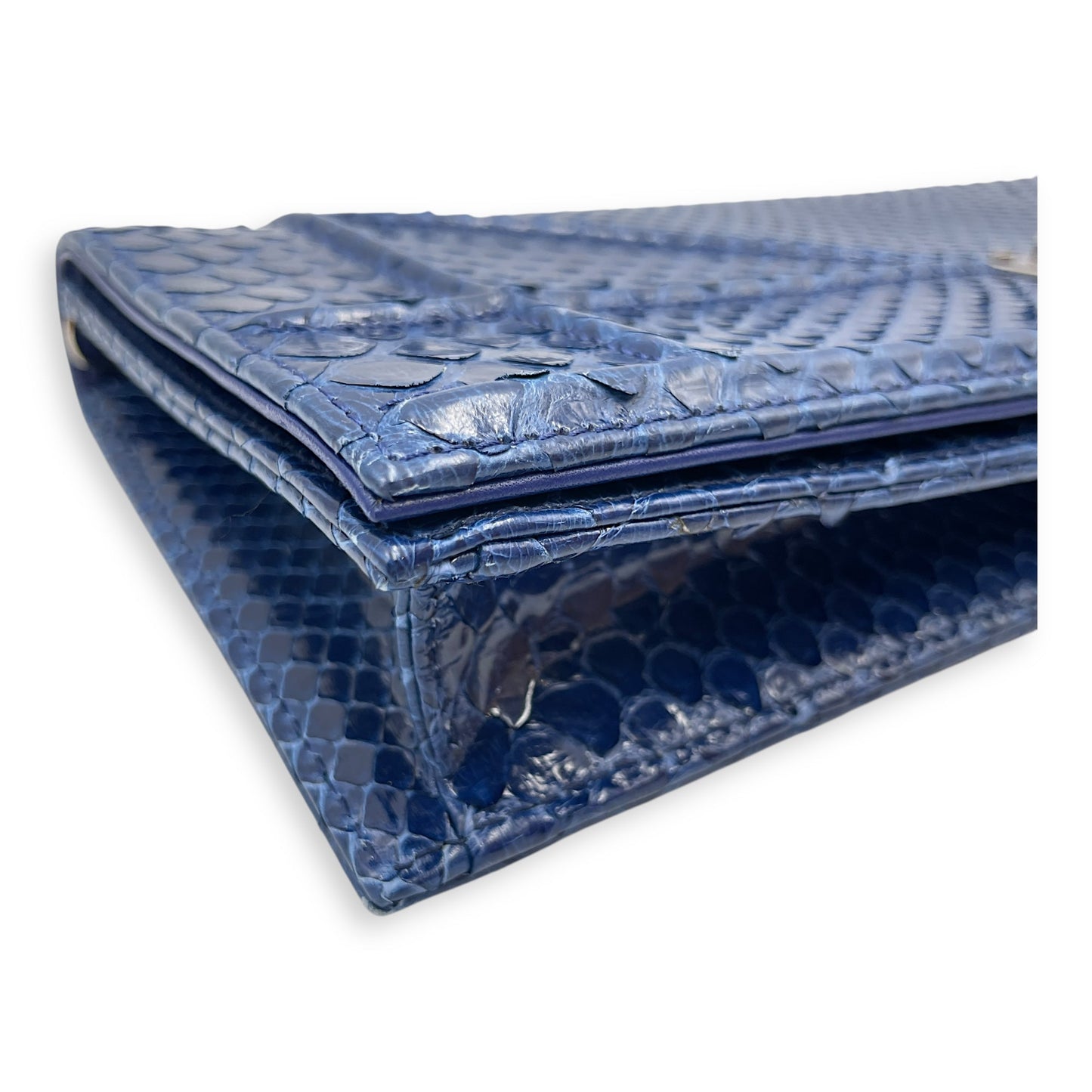Diorama Blue Clutch in Python, Silver hardware