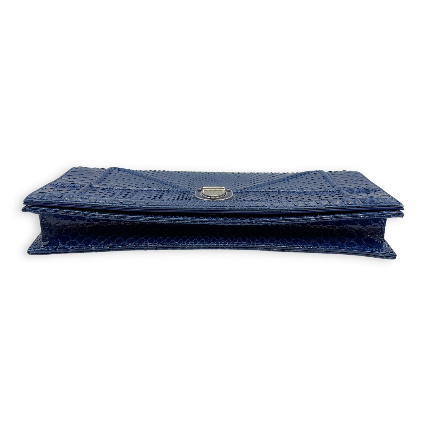 Diorama Blue Clutch in Python, Silver hardware