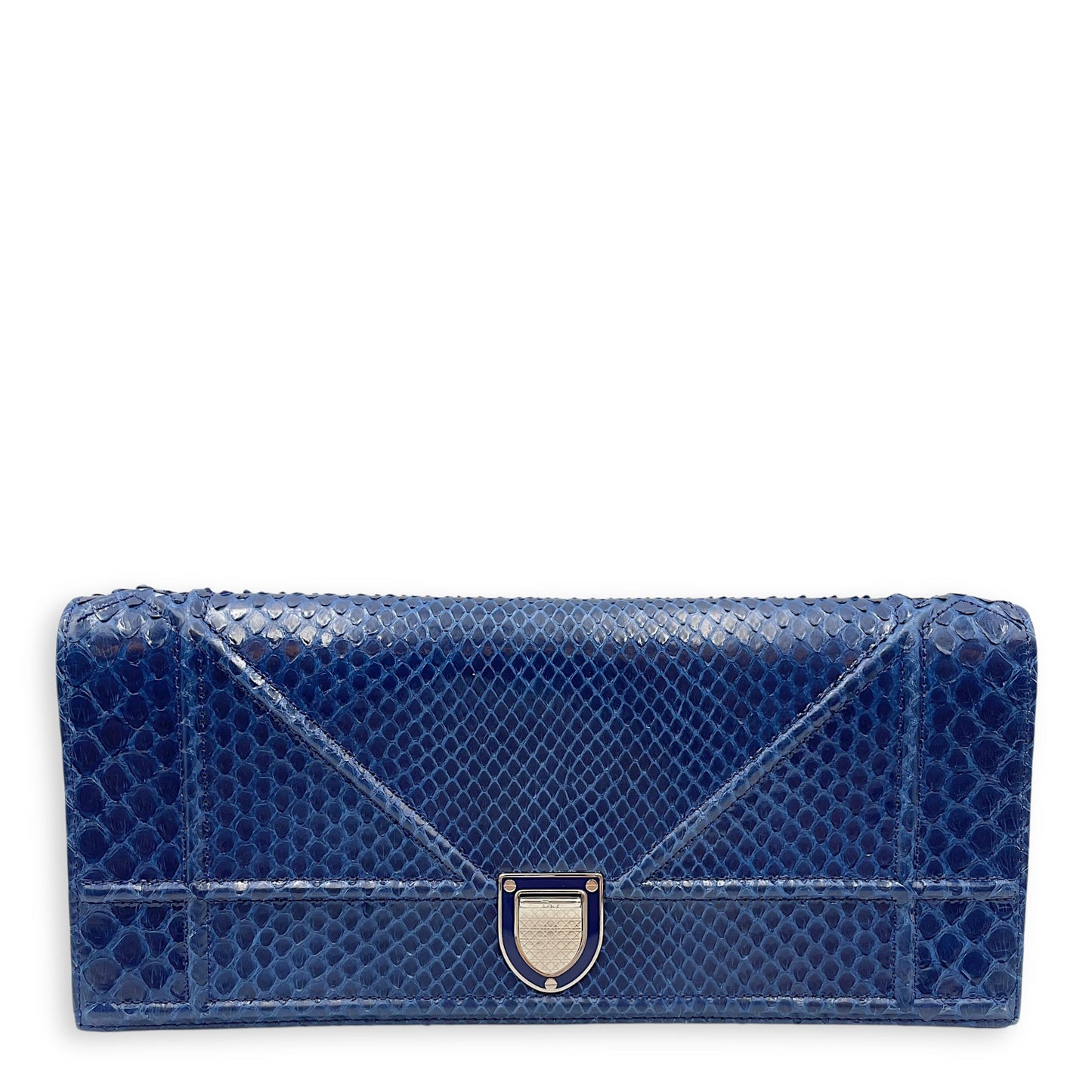 Diorama Blue Clutch in Python, Silver hardware