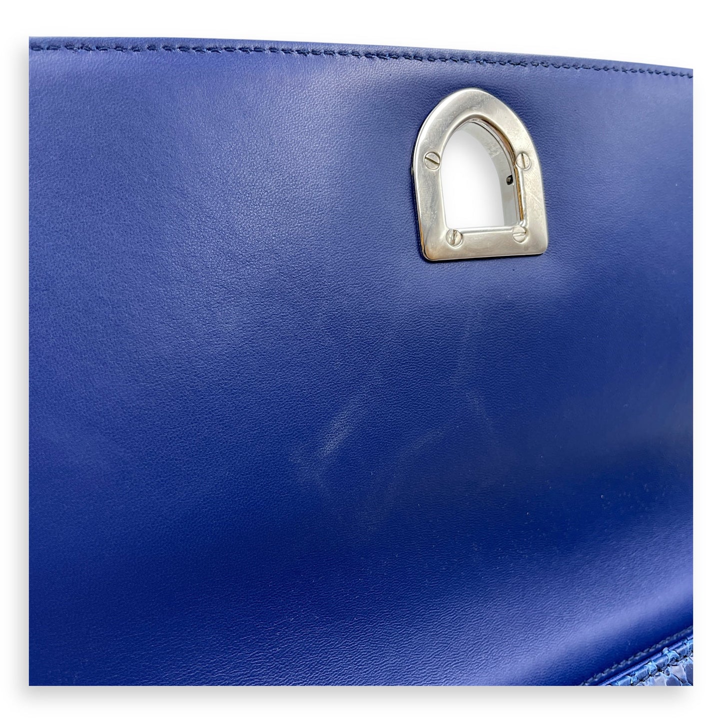 Diorama Blue Clutch in Python, Silver hardware