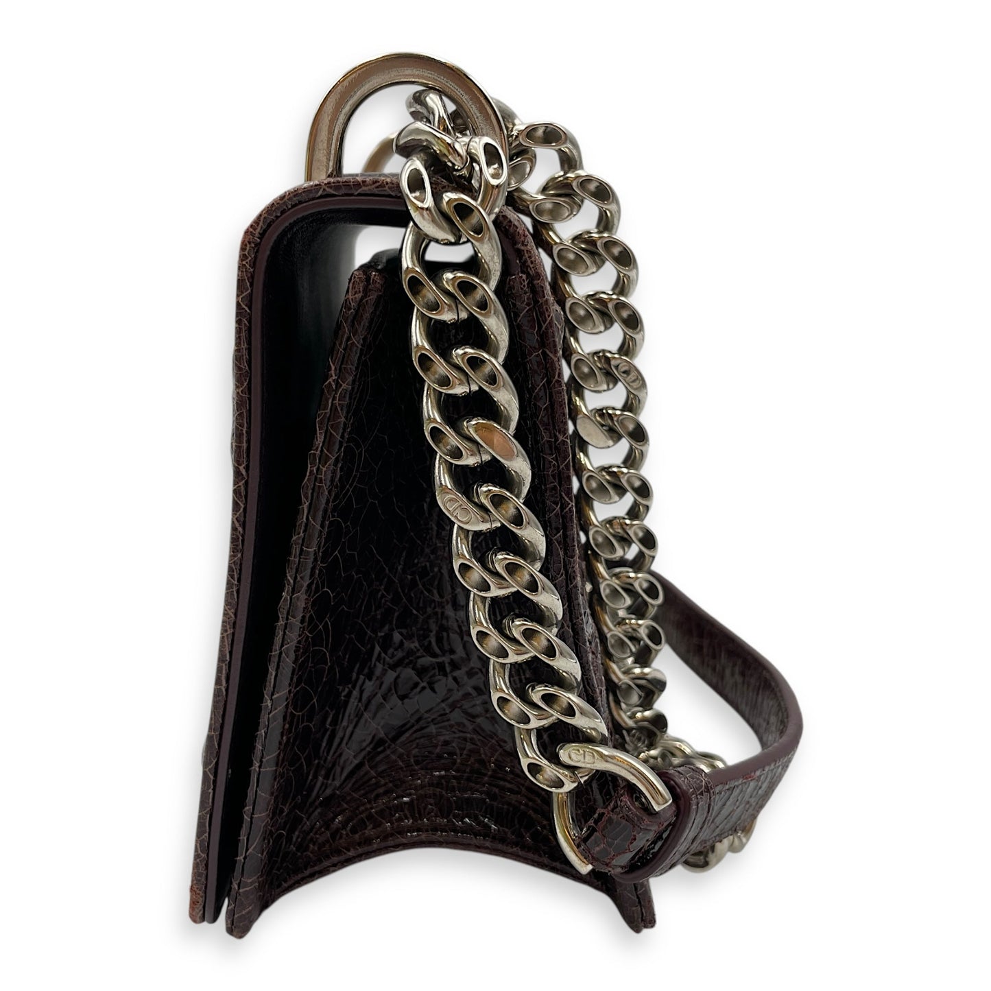 Ceramic Effect Leather Diorma Club Burgundy Crossbody Bag in Calfskin, Silver hardware