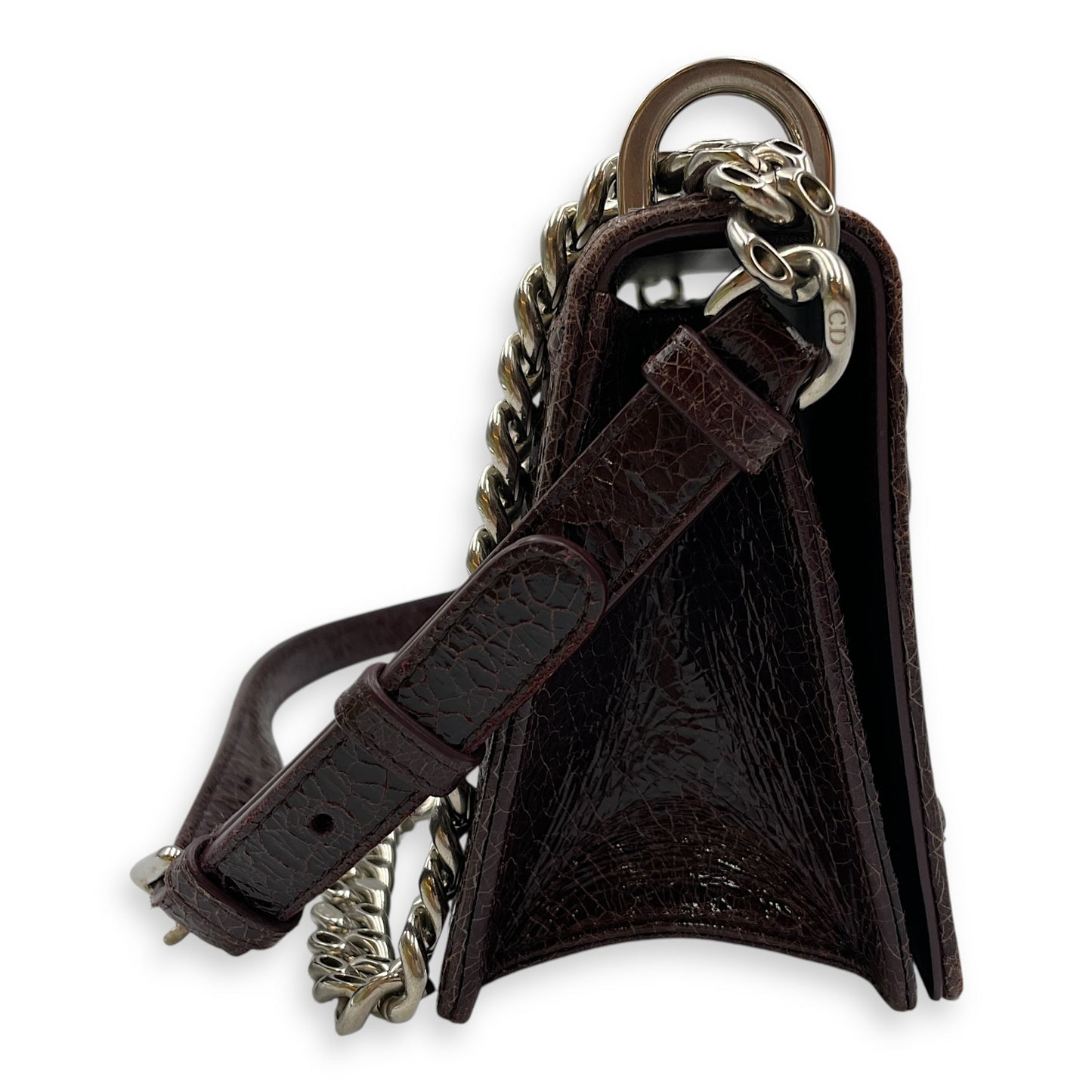 Ceramic Effect Leather Diorma Club Burgundy Crossbody Bag in Calfskin, Silver hardware