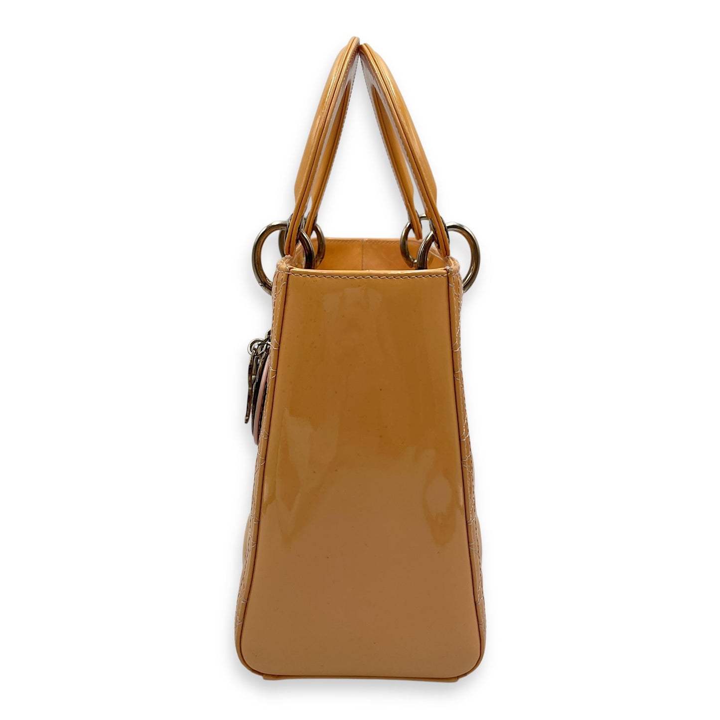 Lady Dior Cannage Medium Orange Shoulder Bag in Patent Leather, Silver hardware