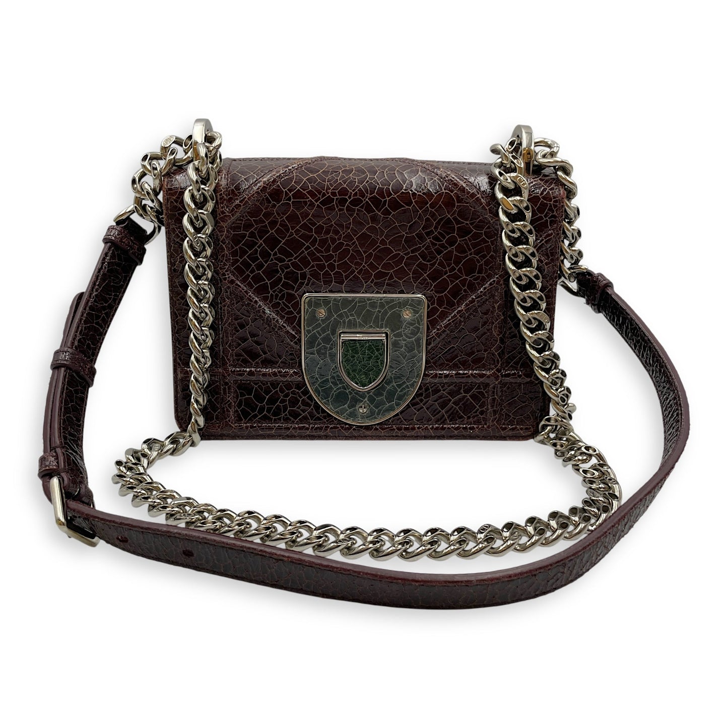 Ceramic Effect Leather Diorma Club Burgundy Crossbody Bag in Calfskin, Silver hardware