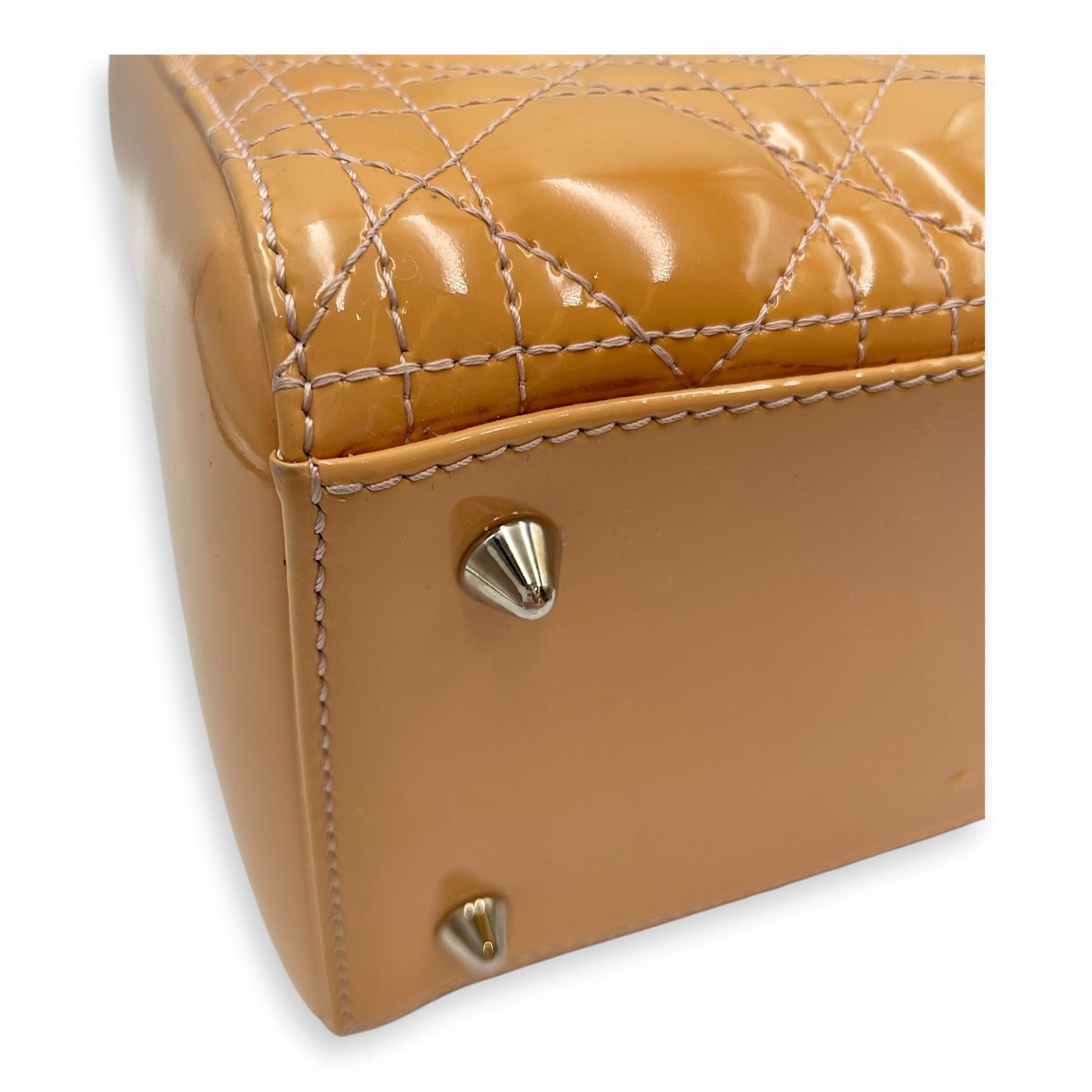 Lady Dior Cannage Medium Orange Shoulder Bag in Patent Leather, Silver hardware