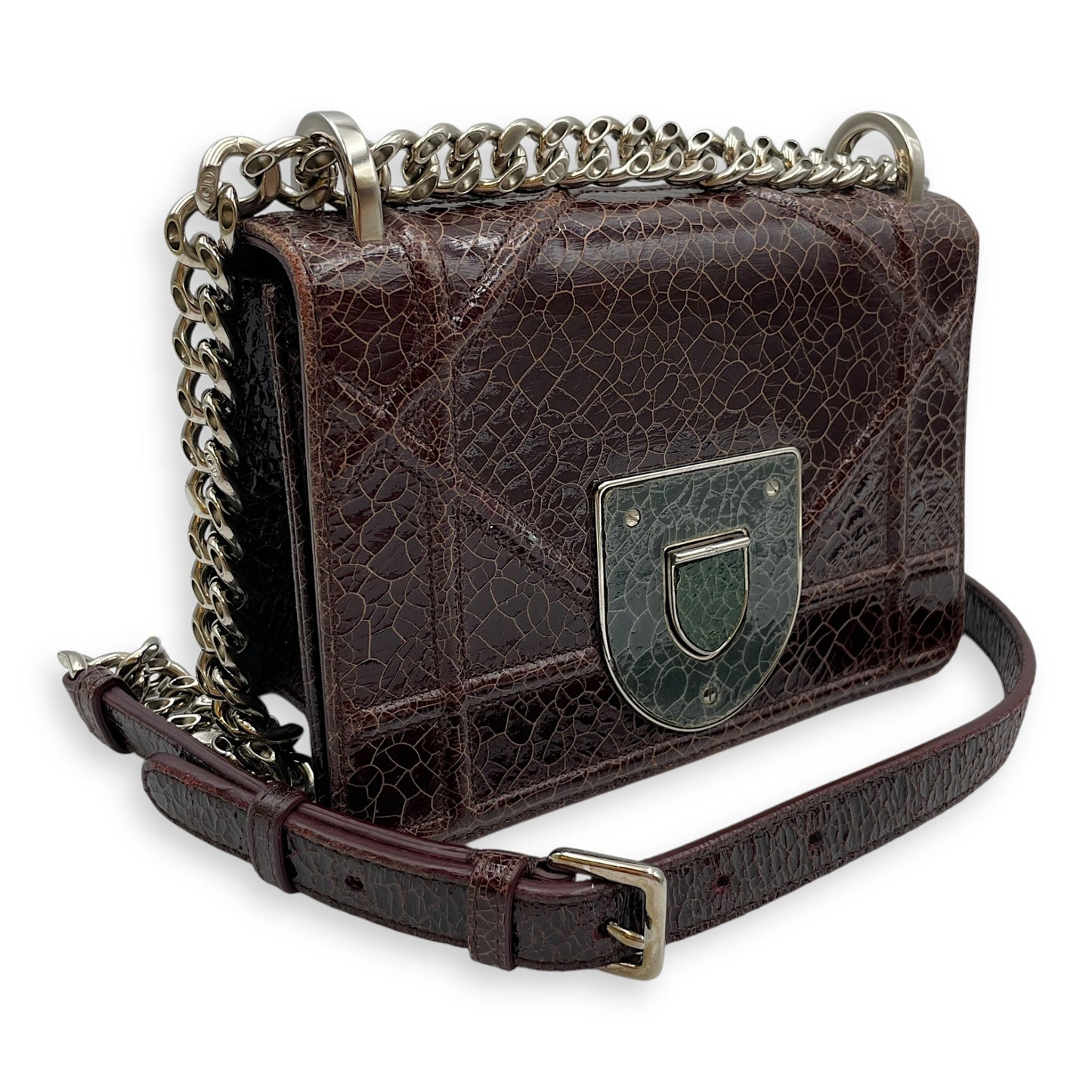 Ceramic Effect Leather Diorma Club Burgundy Crossbody Bag in Calfskin, Silver hardware