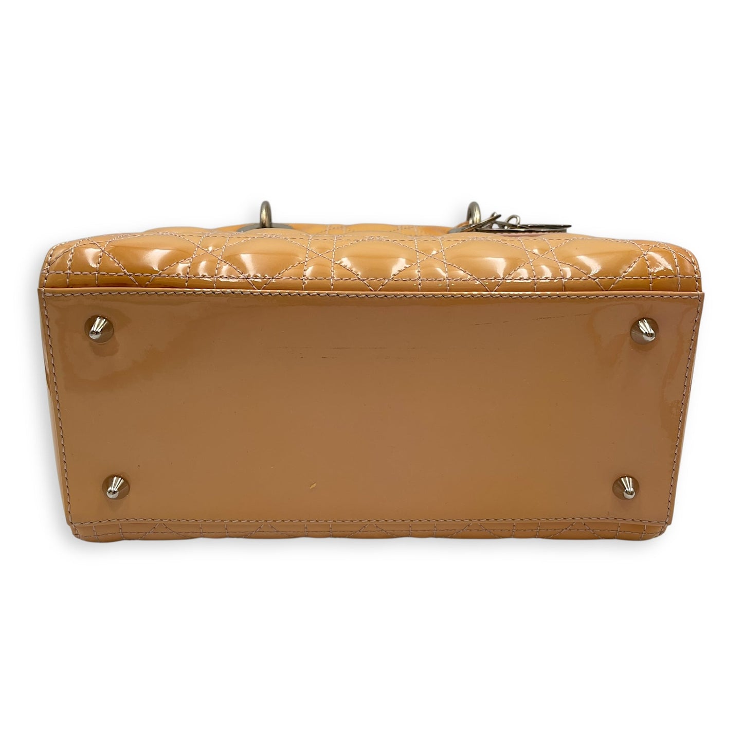 Lady Dior Cannage Medium Orange Shoulder Bag in Patent Leather, Silver hardware