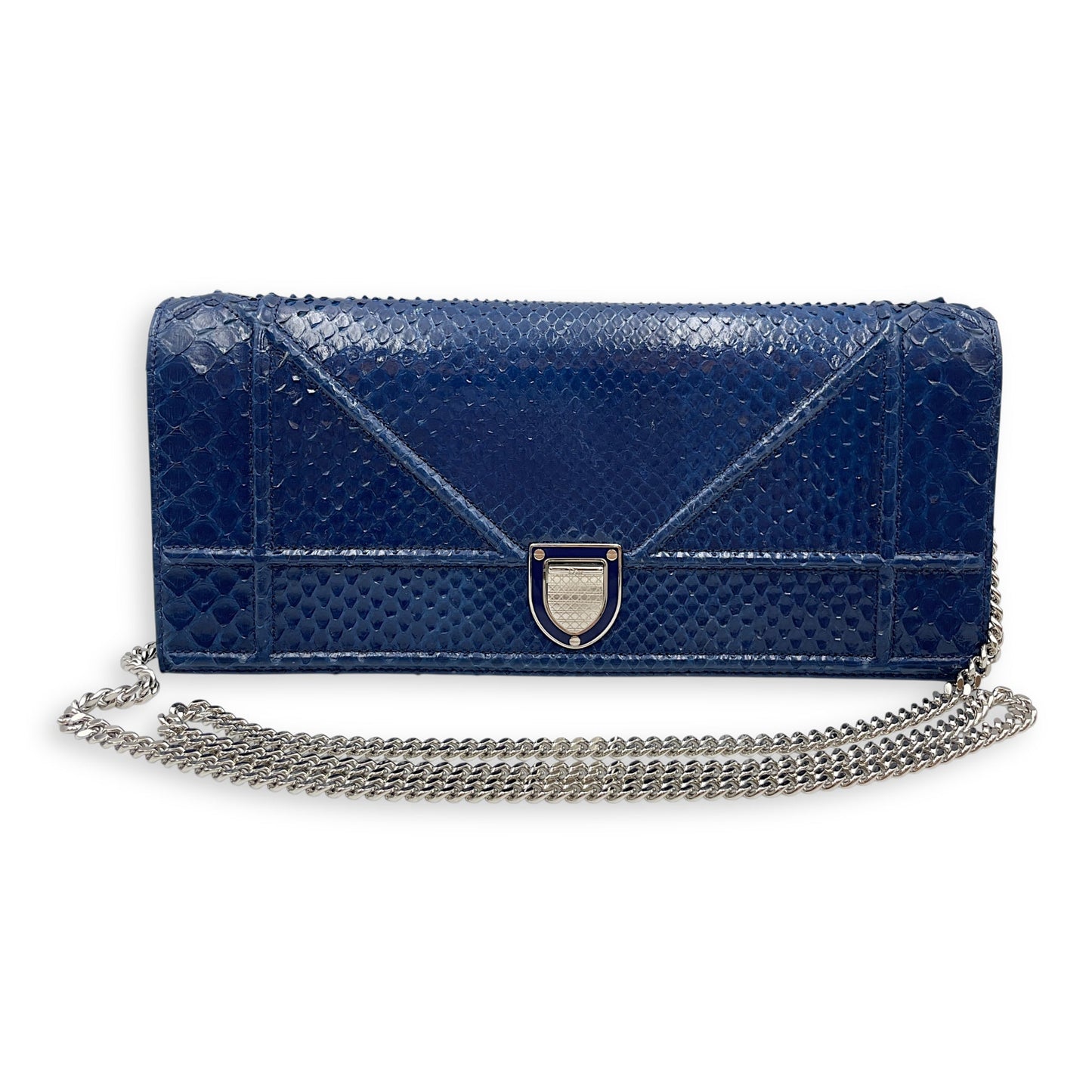 Diorama Navy Clutch in Python Leather, Silver hardware