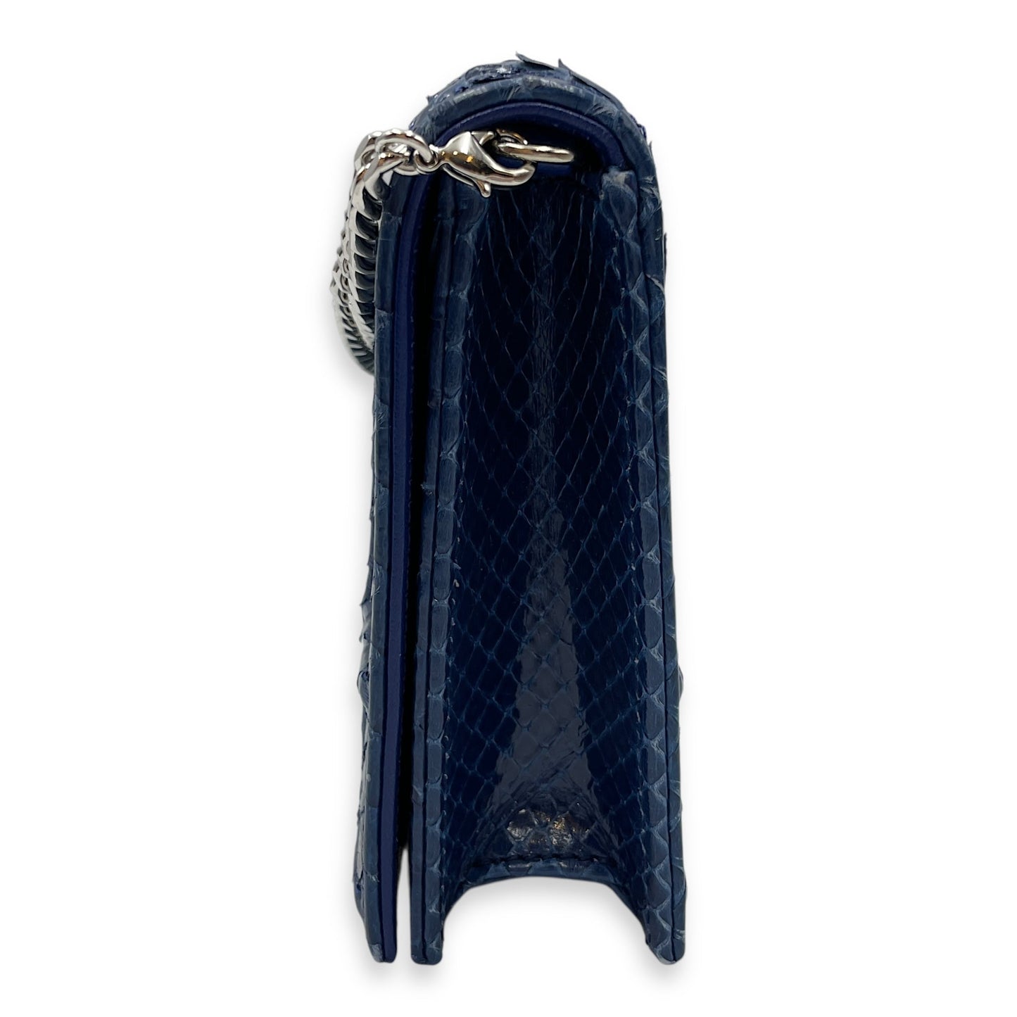 Diorama Navy Clutch in Python Leather, Silver hardware