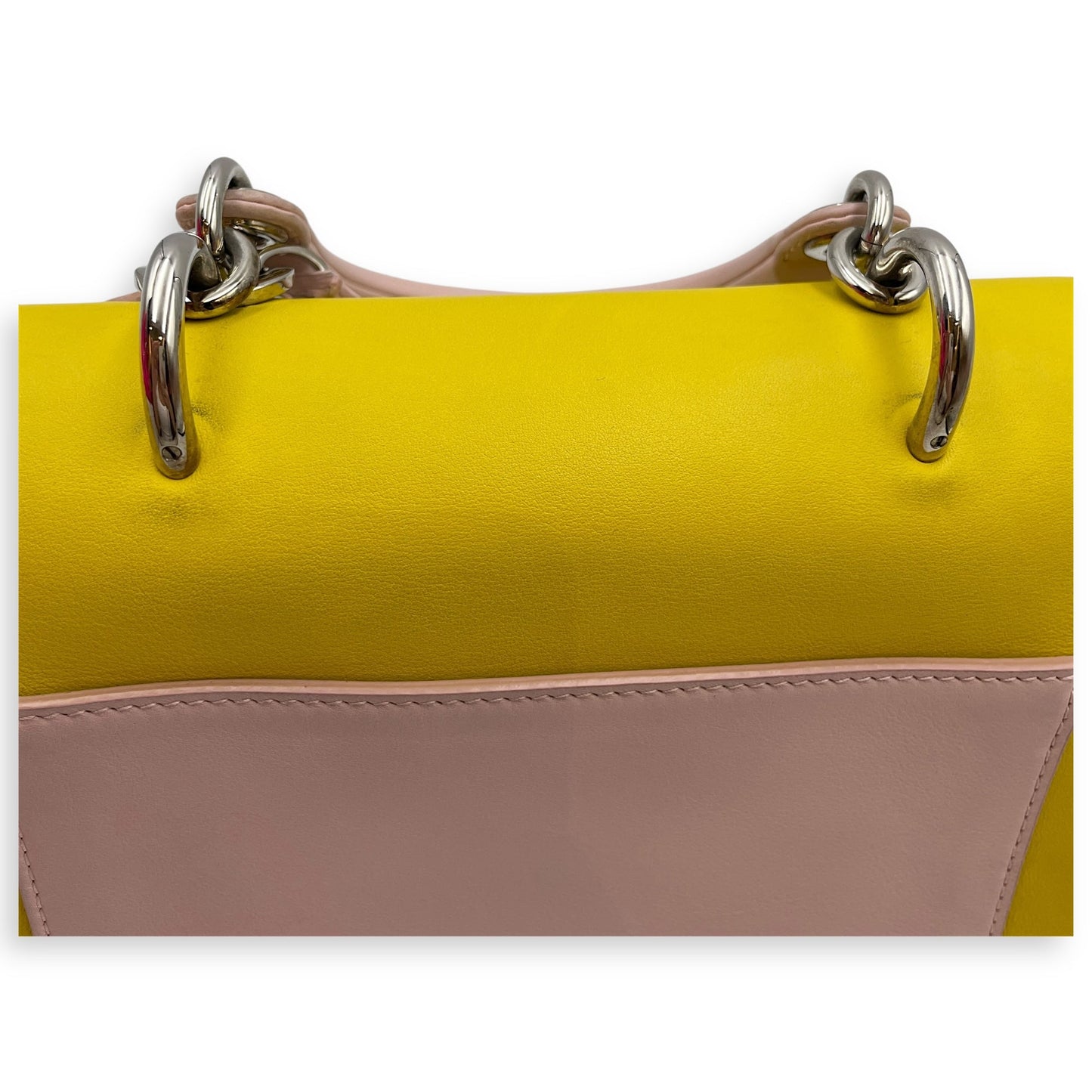 Le Dior Flap Mini Yellow/Pink Crossbody Bag in Calfskin, Silver hardware