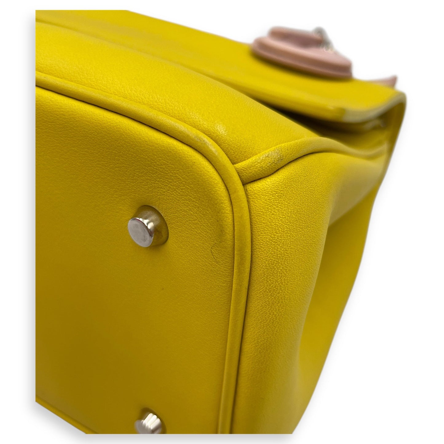 Le Dior Flap Mini Yellow/Pink Crossbody Bag in Calfskin, Silver hardware