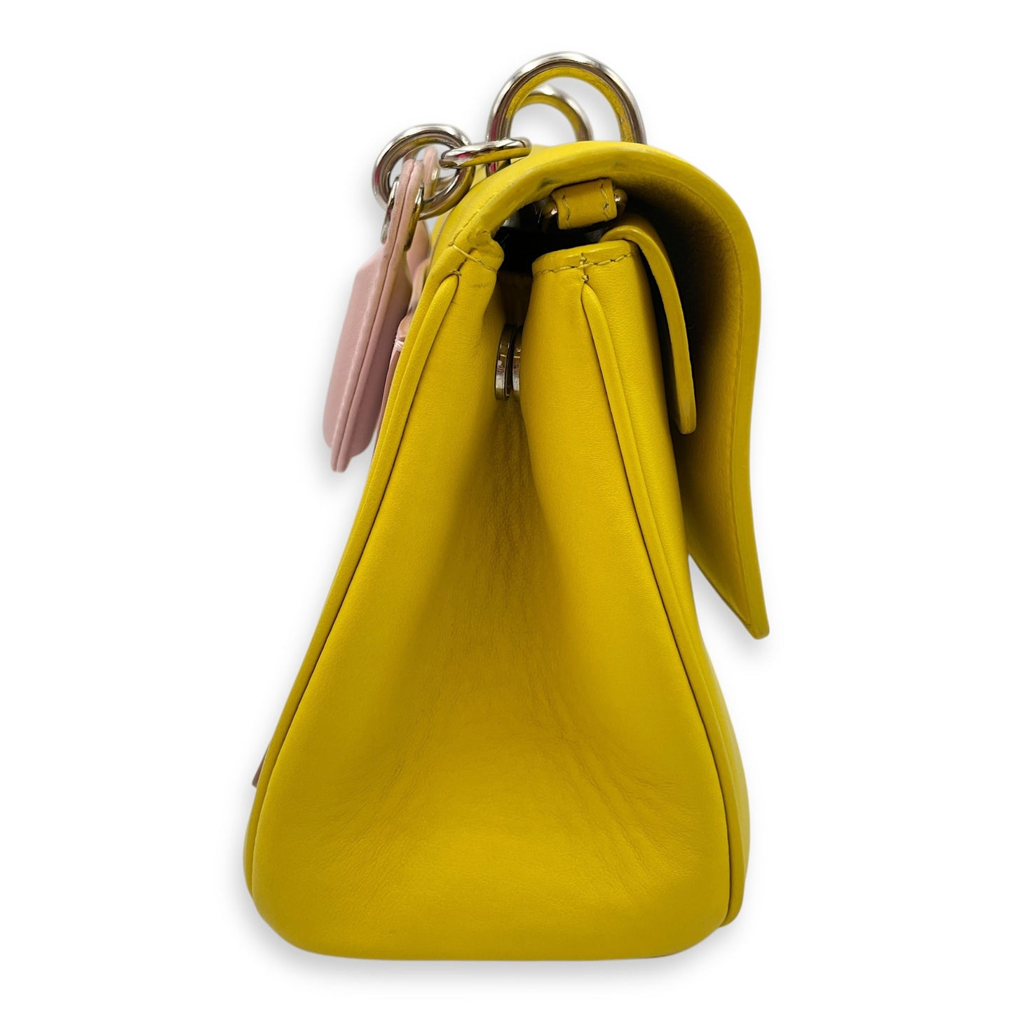 Le Dior Flap Mini Yellow/Pink Crossbody Bag in Calfskin, Silver hardware