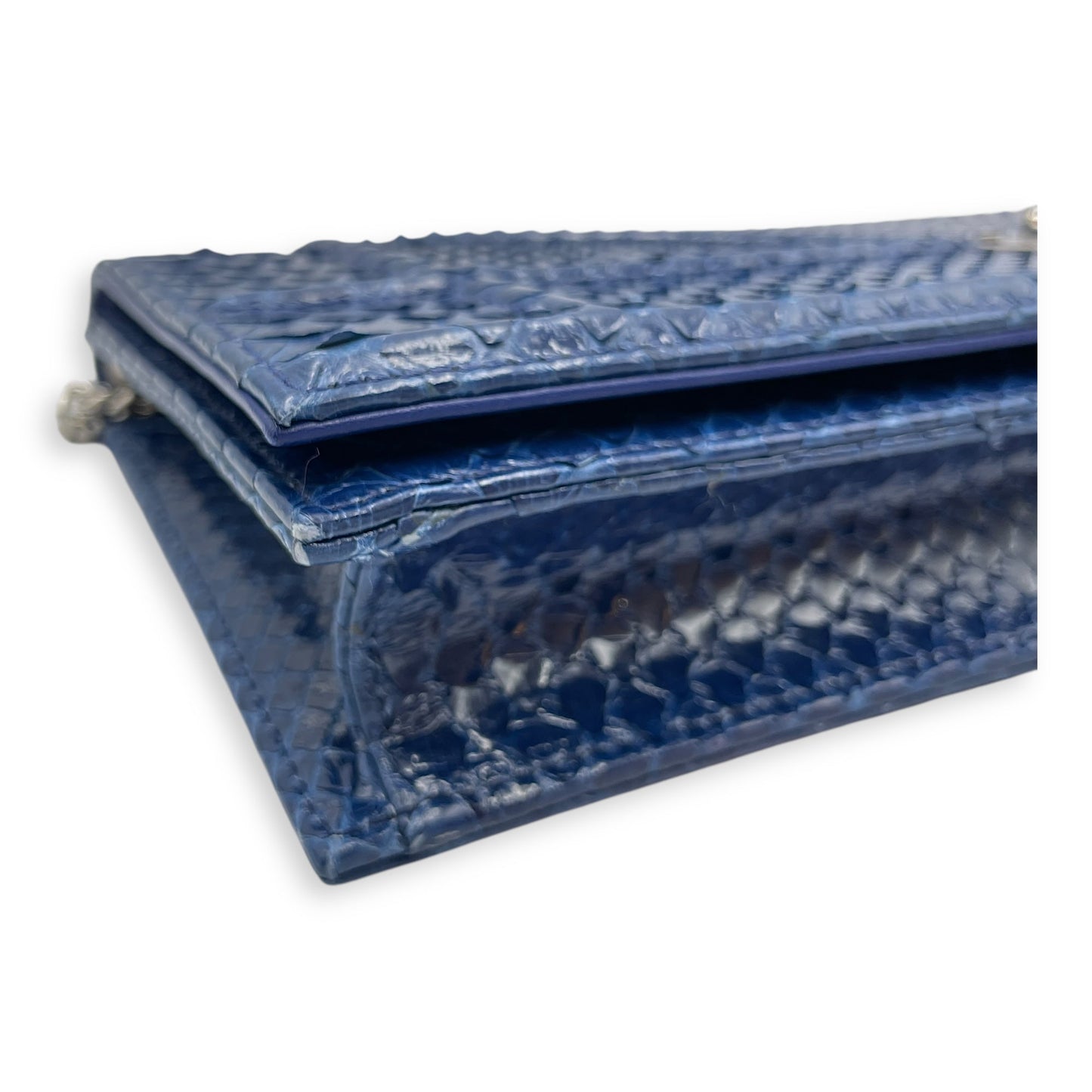 Diorama Navy Clutch in Python Leather, Silver hardware