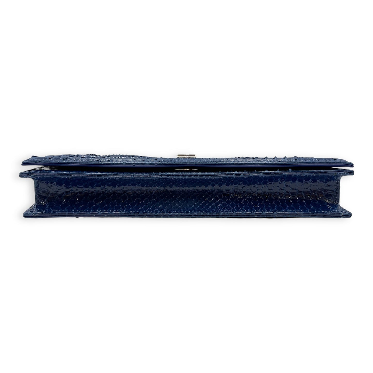 Diorama Navy Clutch in Python Leather, Silver hardware