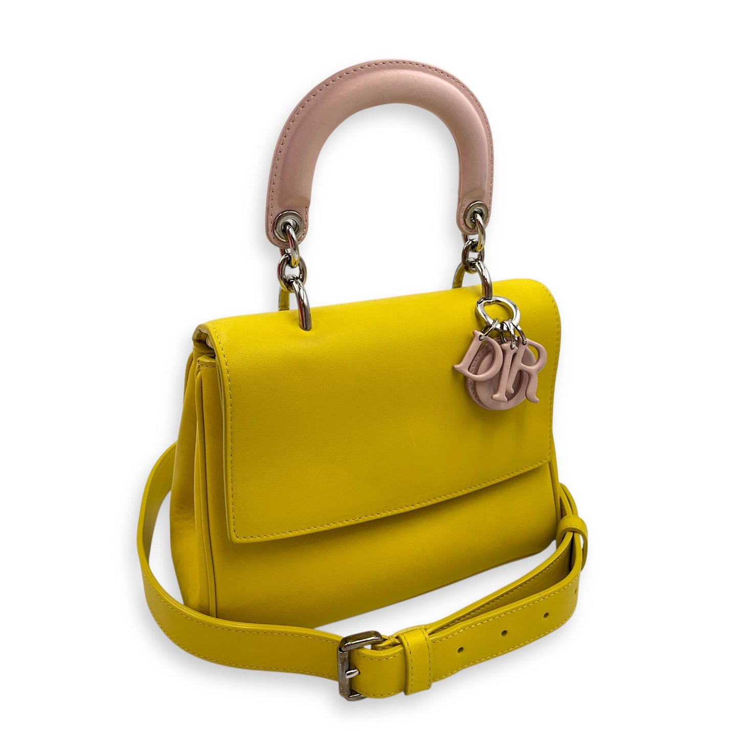 Le Dior Flap Mini Yellow/Pink Crossbody Bag in Calfskin, Silver hardware
