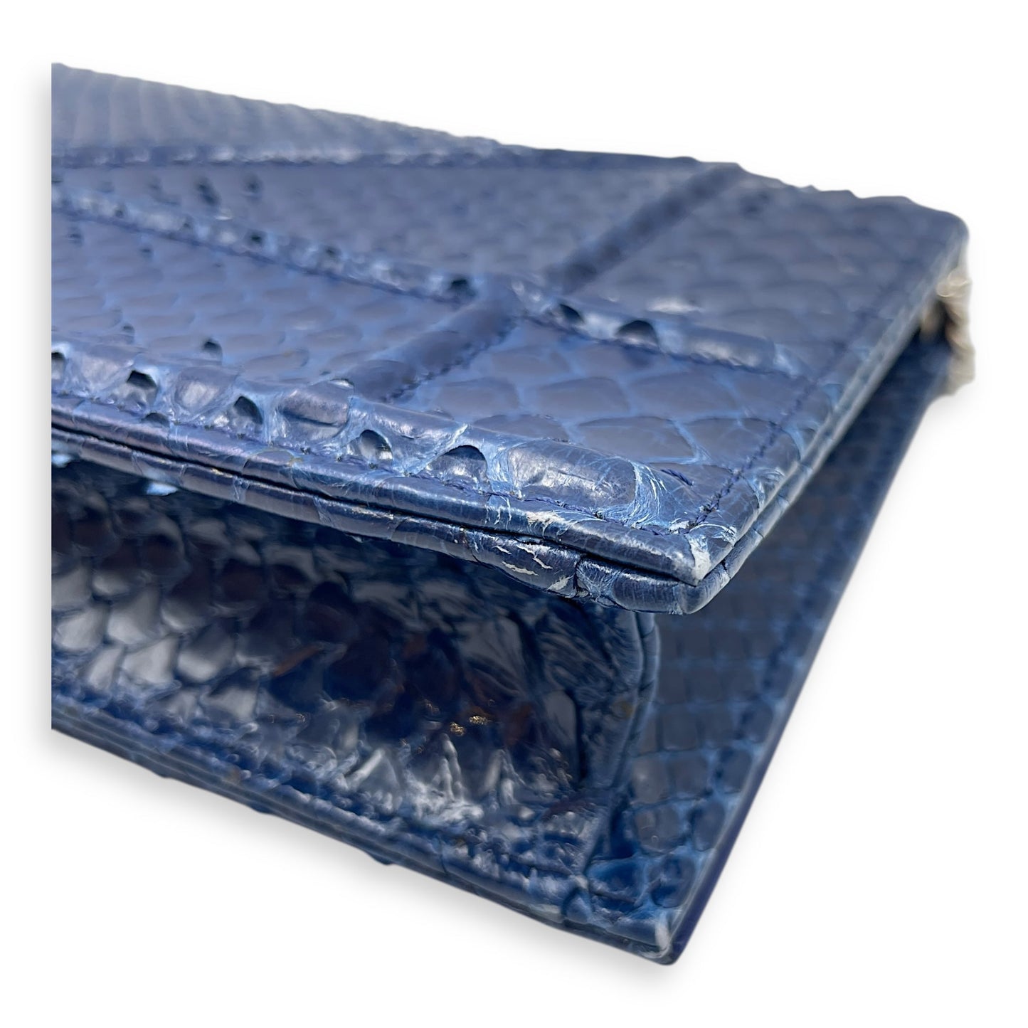 Diorama Navy Clutch in Python Leather, Silver hardware
