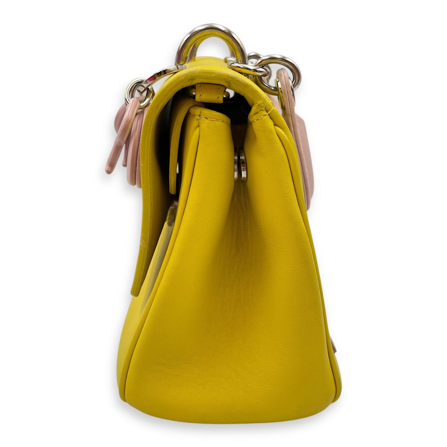 Le Dior Flap Mini Yellow/Pink Crossbody Bag in Calfskin, Silver hardware