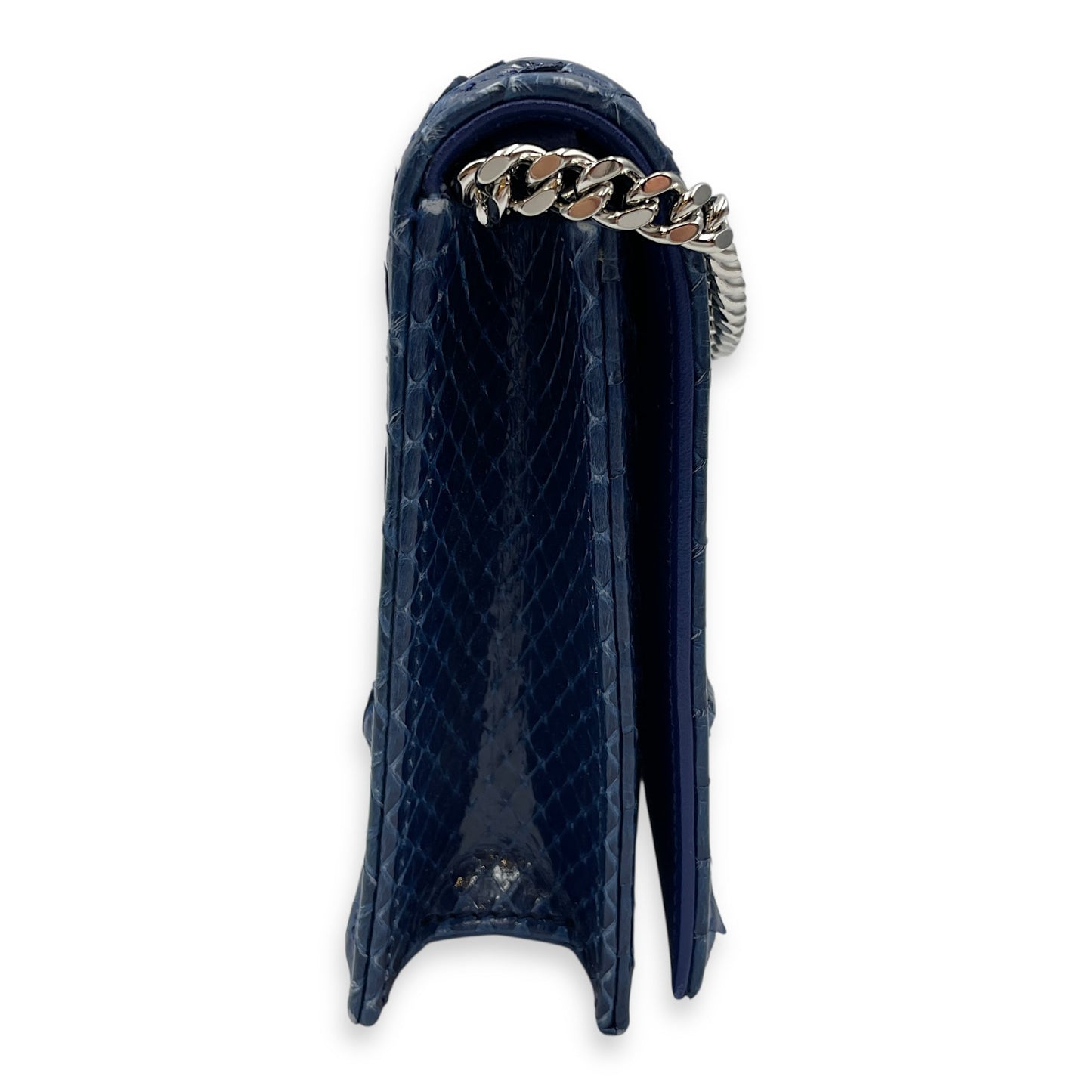 Diorama Navy Clutch in Python Leather, Silver hardware