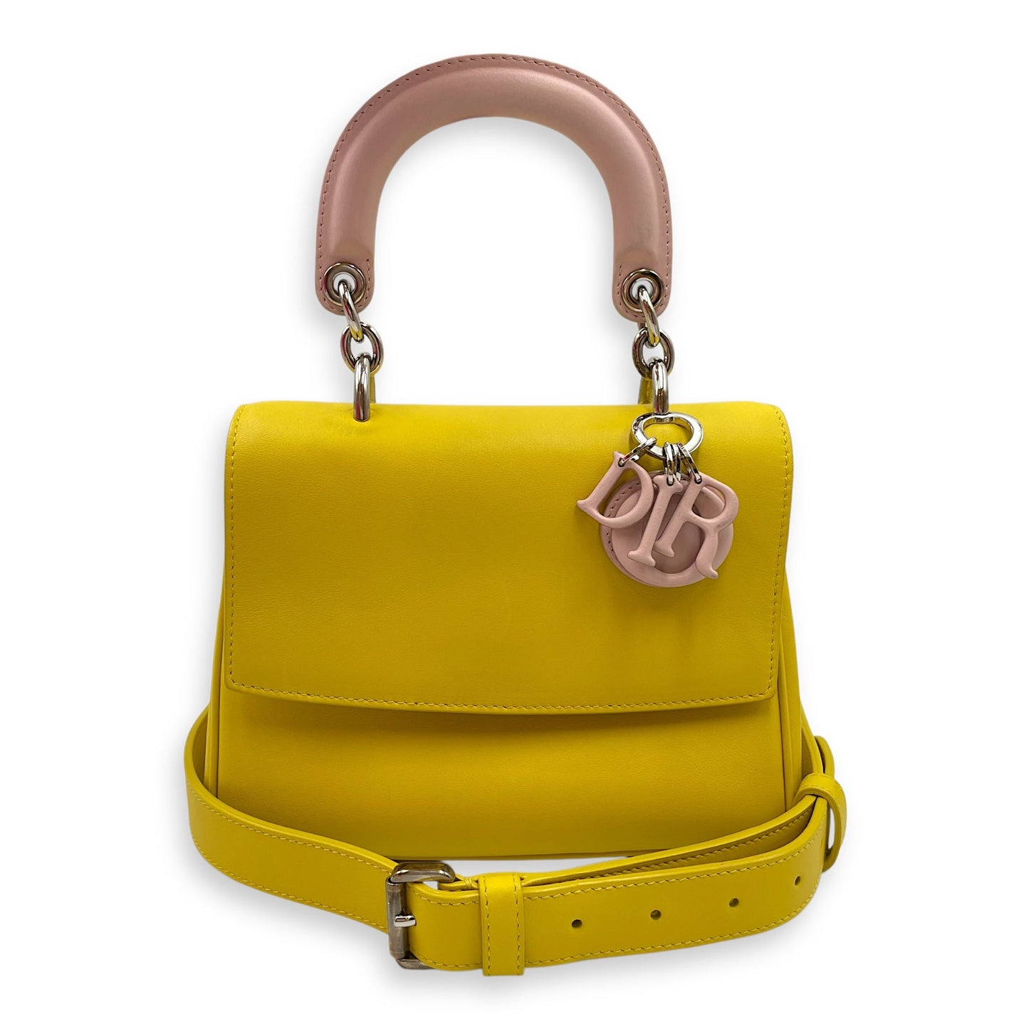 Le Dior Flap Mini Yellow/Pink Crossbody Bag in Calfskin, Silver hardware
