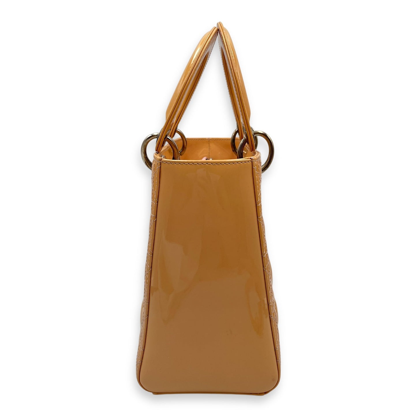 Lady Dior Cannage Medium Orange Shoulder Bag in Patent Leather, Silver hardware