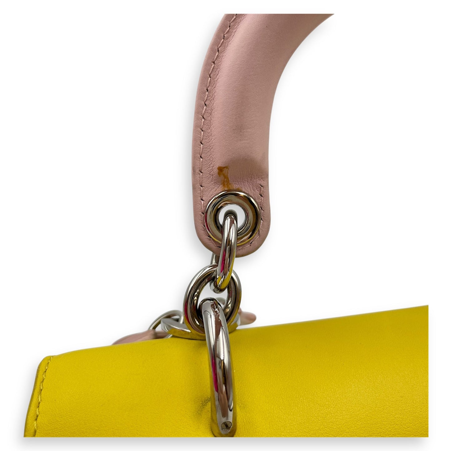 Le Dior Flap Mini Yellow/Pink Crossbody Bag in Calfskin, Silver hardware