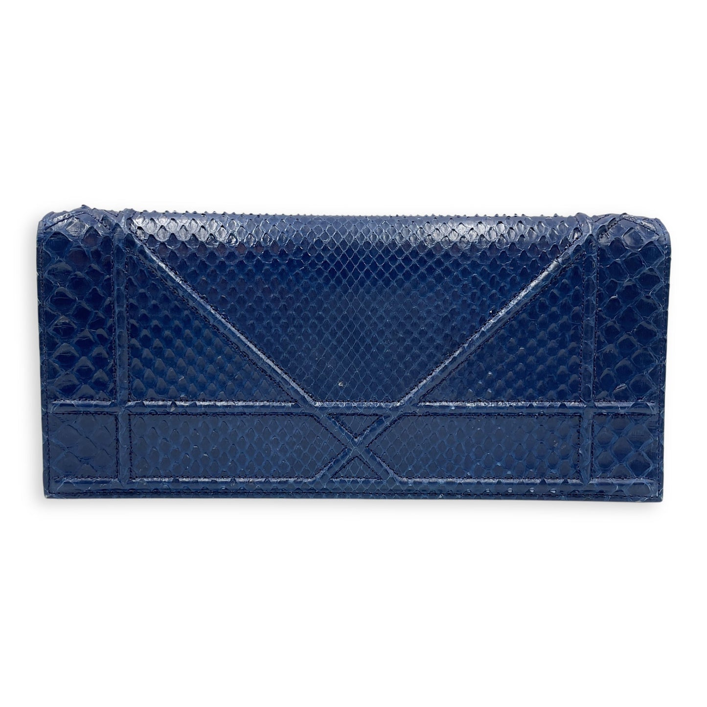 Diorama Navy Clutch in Python Leather, Silver hardware