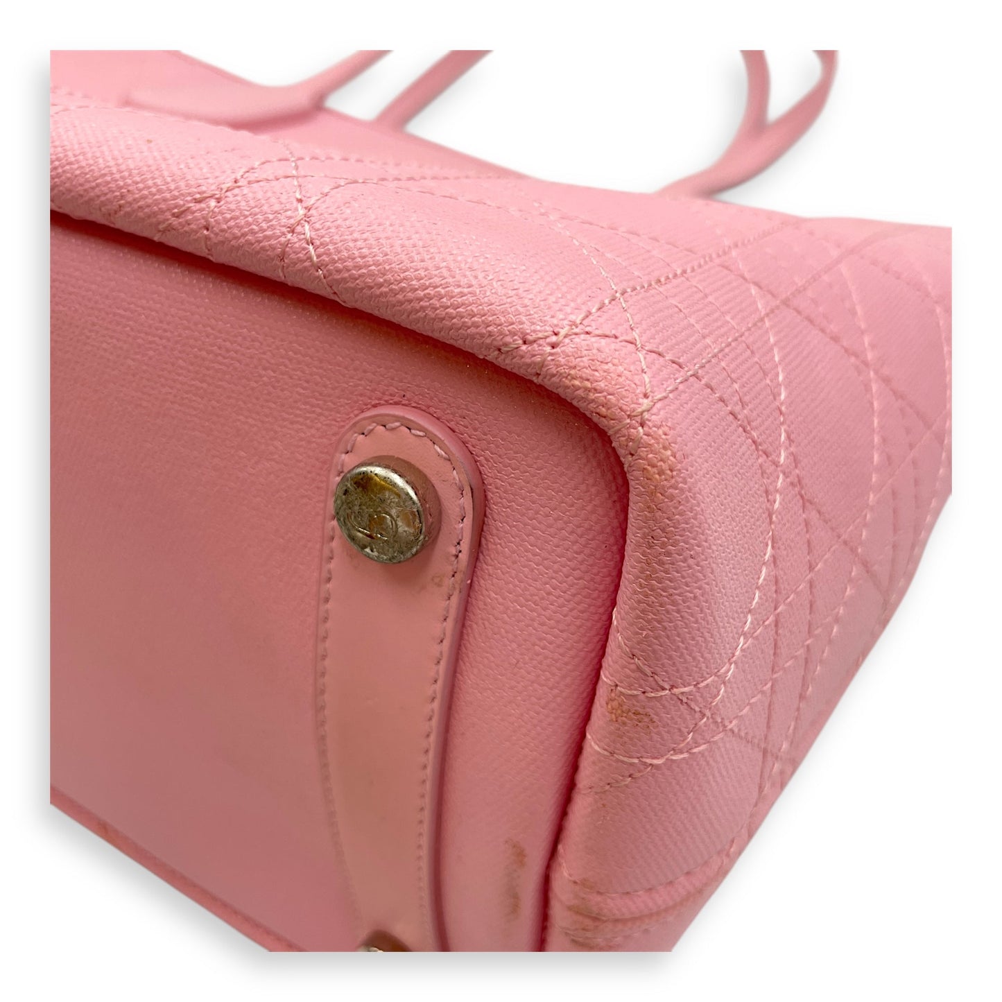 Cannage Panarea Pink Shopping Tote in Calfskin, Silver hardware