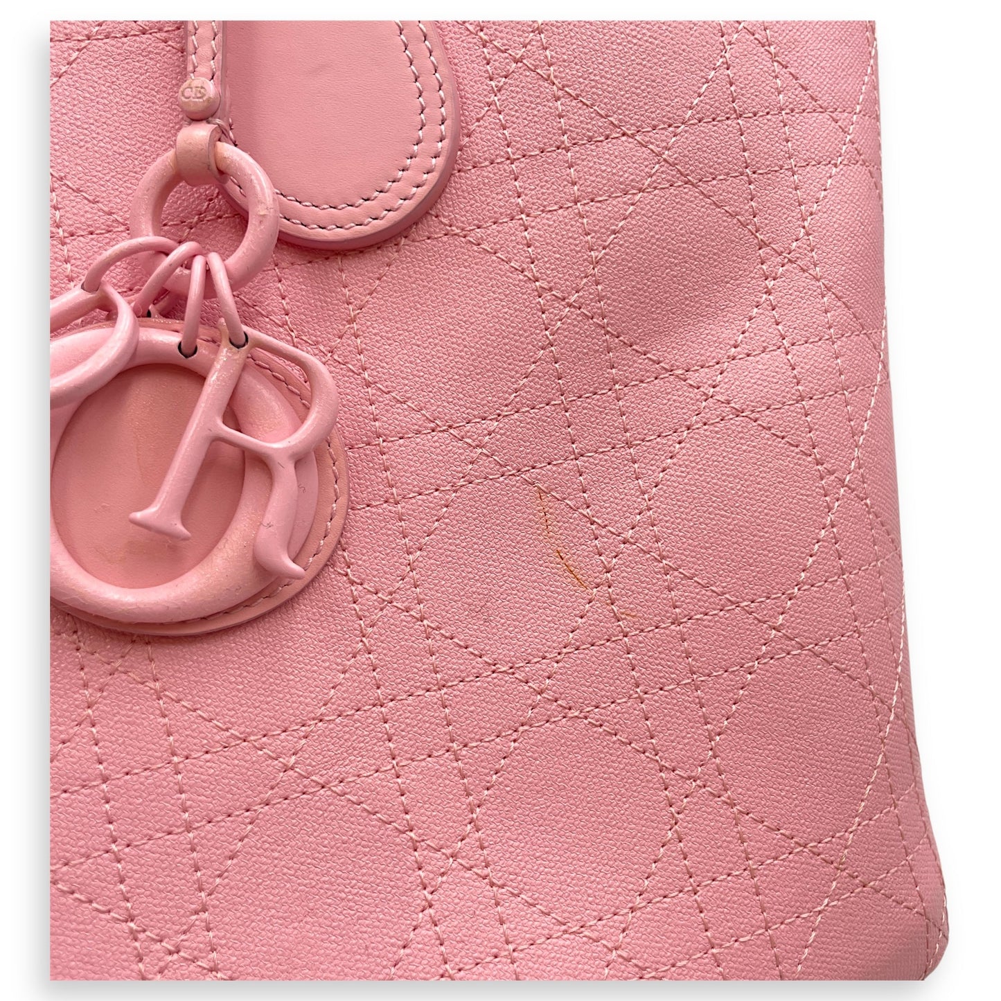 Cannage Panarea Pink Shopping Tote in Calfskin, Silver hardware