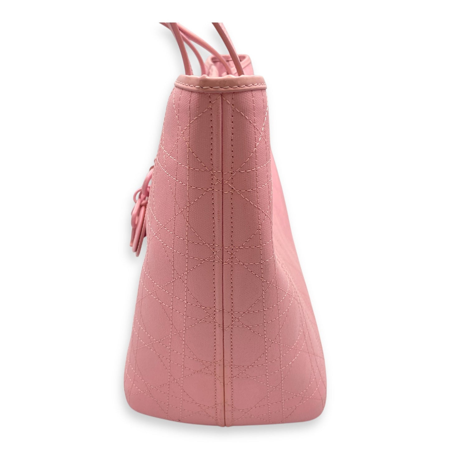 Cannage Panarea Pink Shopping Tote in Calfskin, Silver hardware