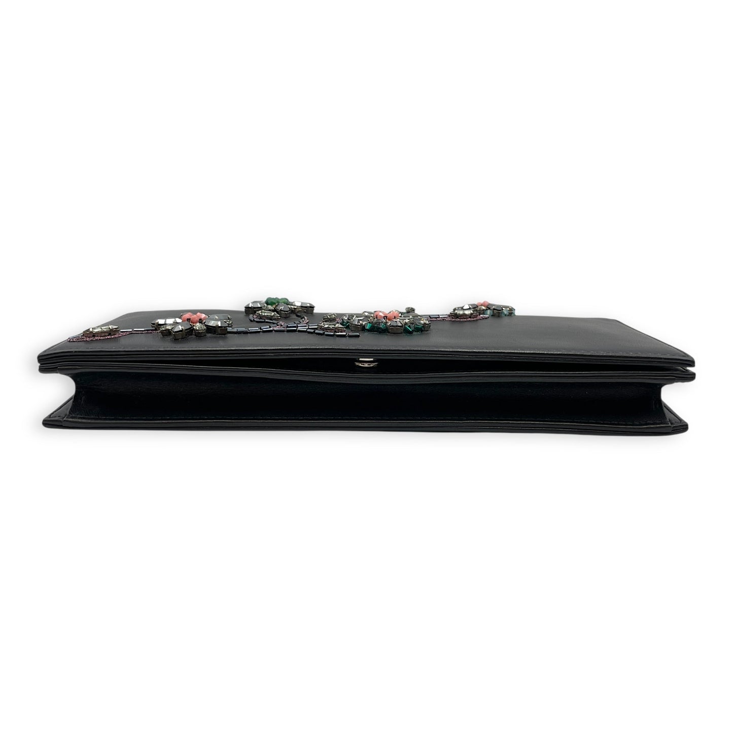Jayne Vif Black Clutch in Calfskin, Silver hardware
