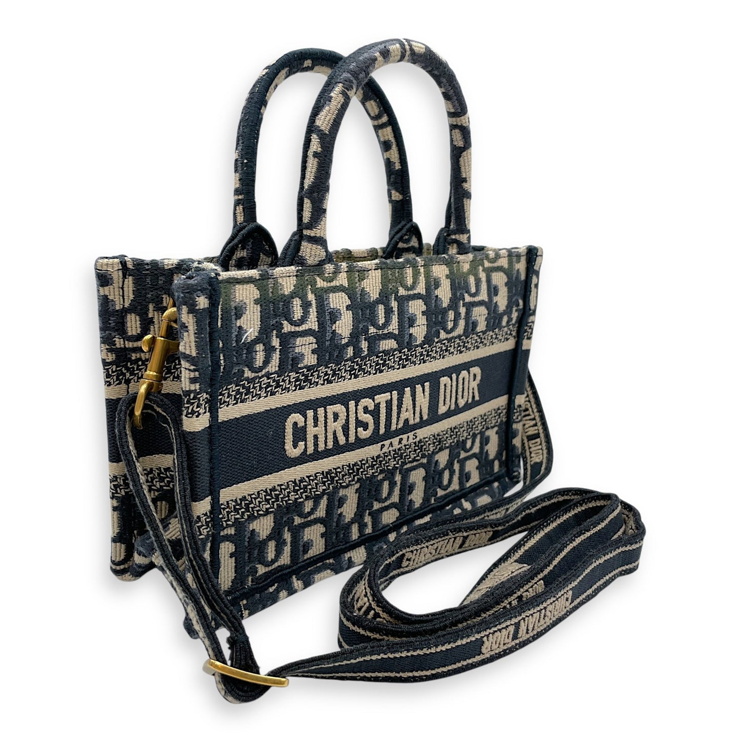 East-West Mini Blue Book Tote in Canvas, Gold hardware