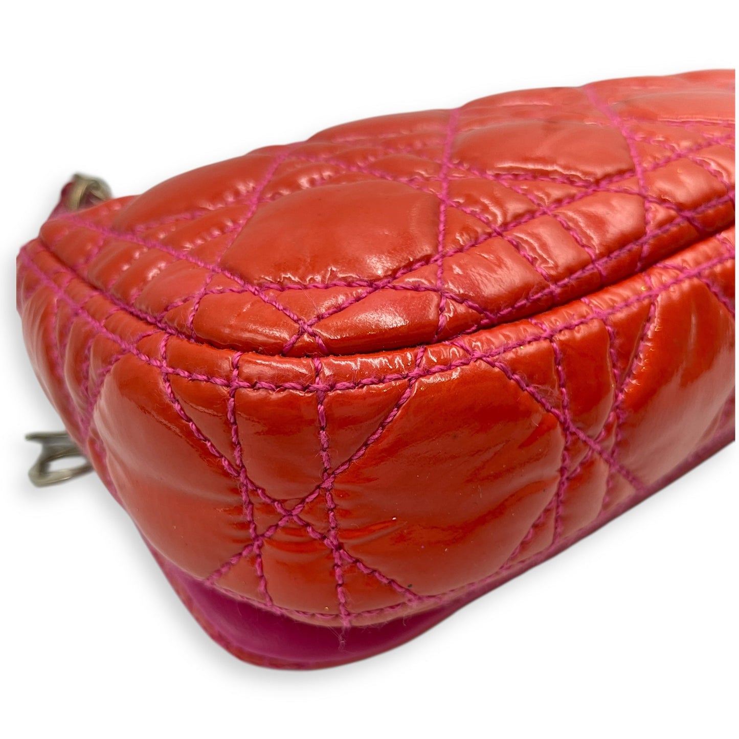 Lady Dior Rendezvous Orange/Pink Shoulder Bag in Patent Leather, Silver hardware