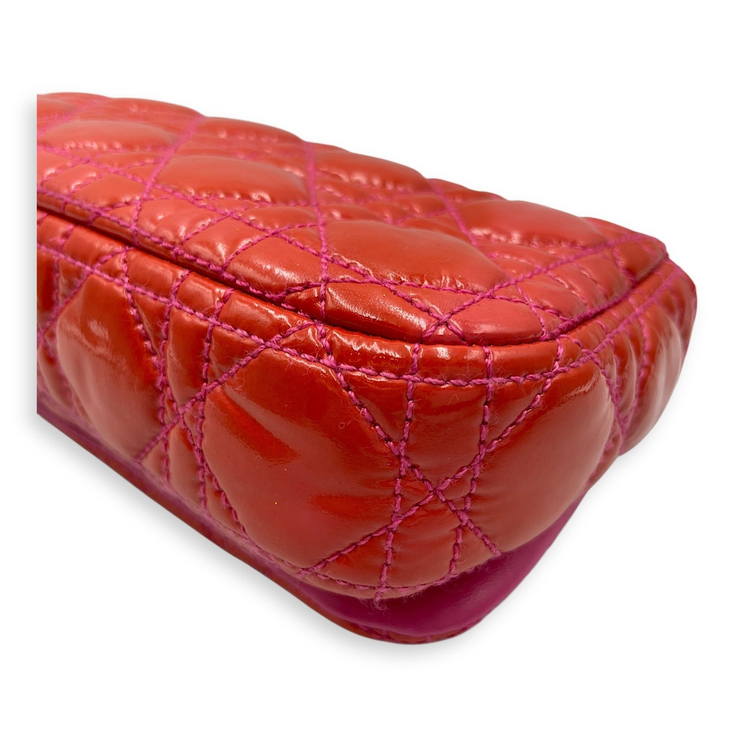 Lady Dior Rendezvous Orange/Pink Shoulder Bag in Patent Leather, Silver hardware