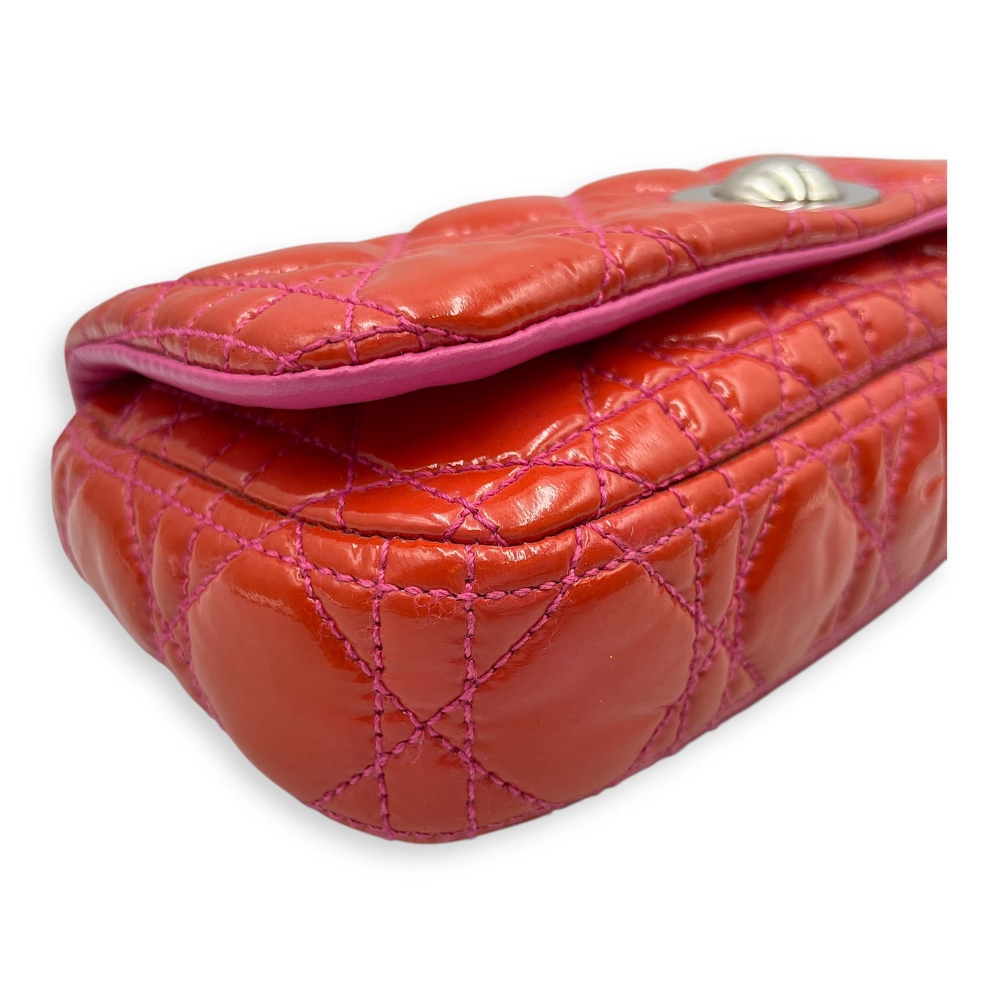 Lady Dior Rendezvous Orange/Pink Shoulder Bag in Patent Leather, Silver hardware