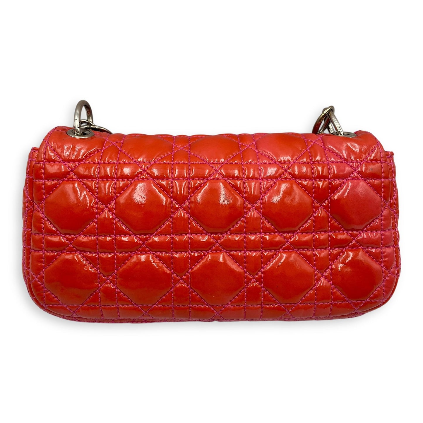 Lady Dior Rendezvous Orange/Pink Shoulder Bag in Patent Leather, Silver hardware