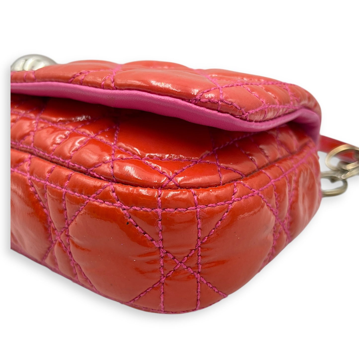 Lady Dior Rendezvous Orange/Pink Shoulder Bag in Patent Leather, Silver hardware