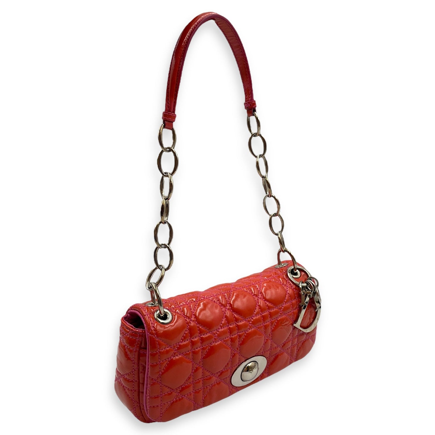 Lady Dior Rendezvous Orange/Pink Shoulder Bag in Patent Leather, Silver hardware