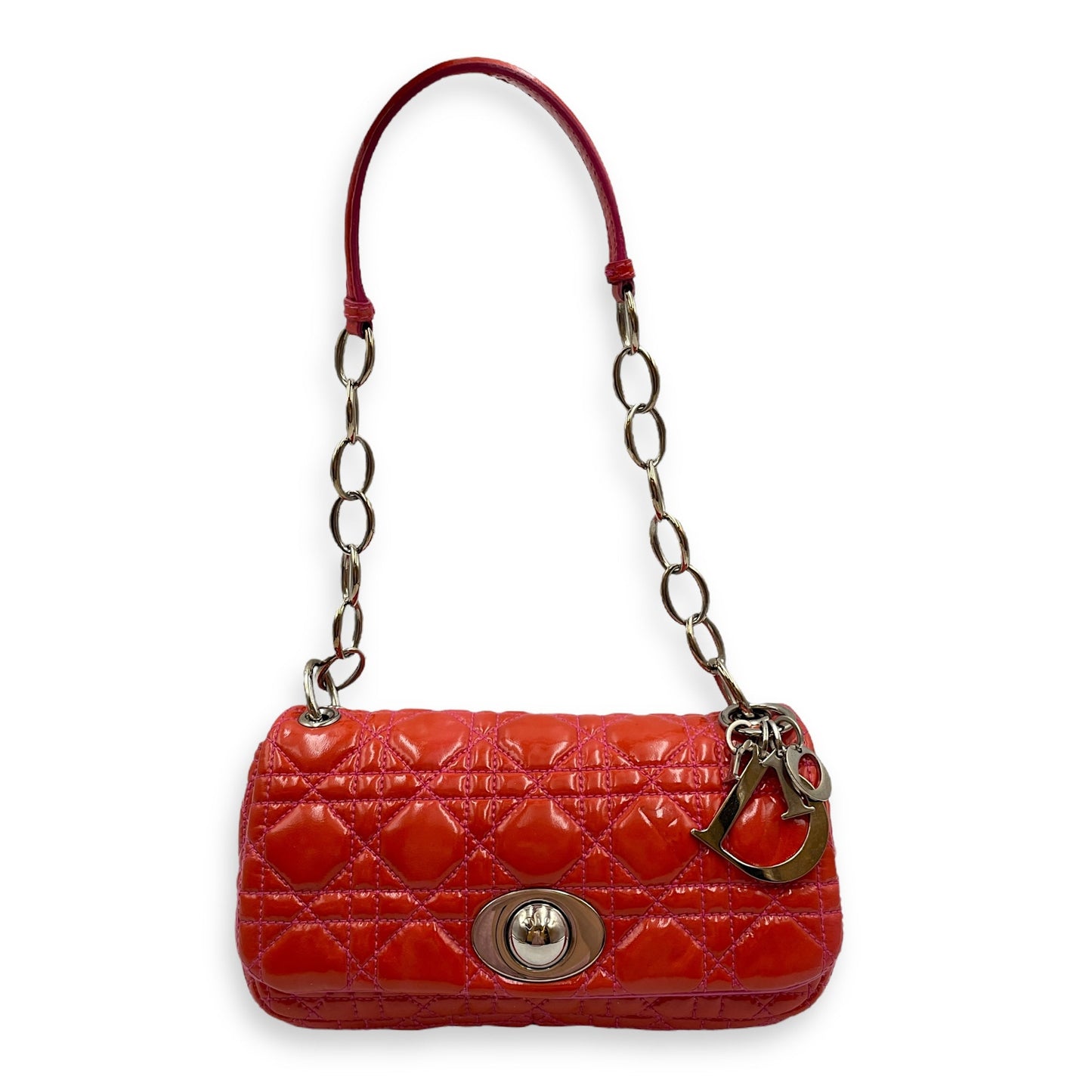 Lady Dior Rendezvous Orange/Pink Shoulder Bag in Patent Leather, Silver hardware