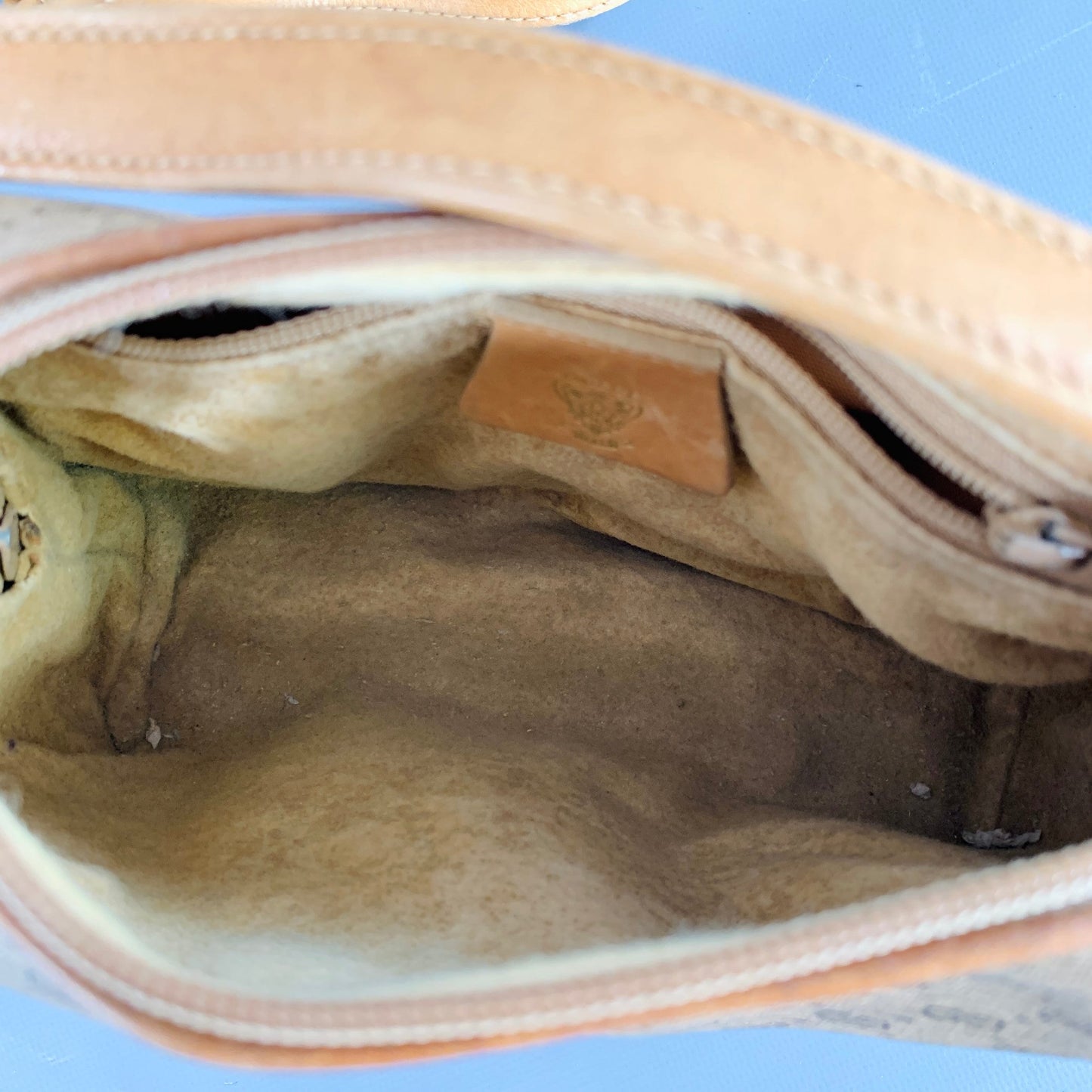 GUCCI Beige Tan Monogram Leather Coated Canvas Crossbody Handbag