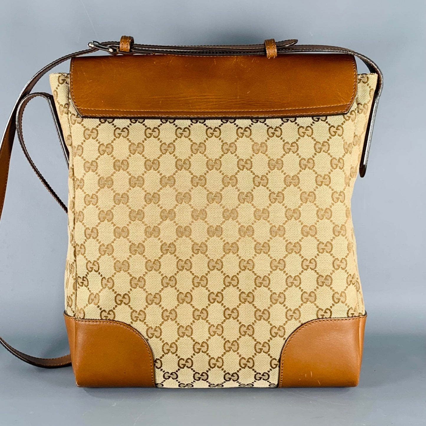 GUCCI Beige Brown Monogram Canvas Leather Crossbody Bag
